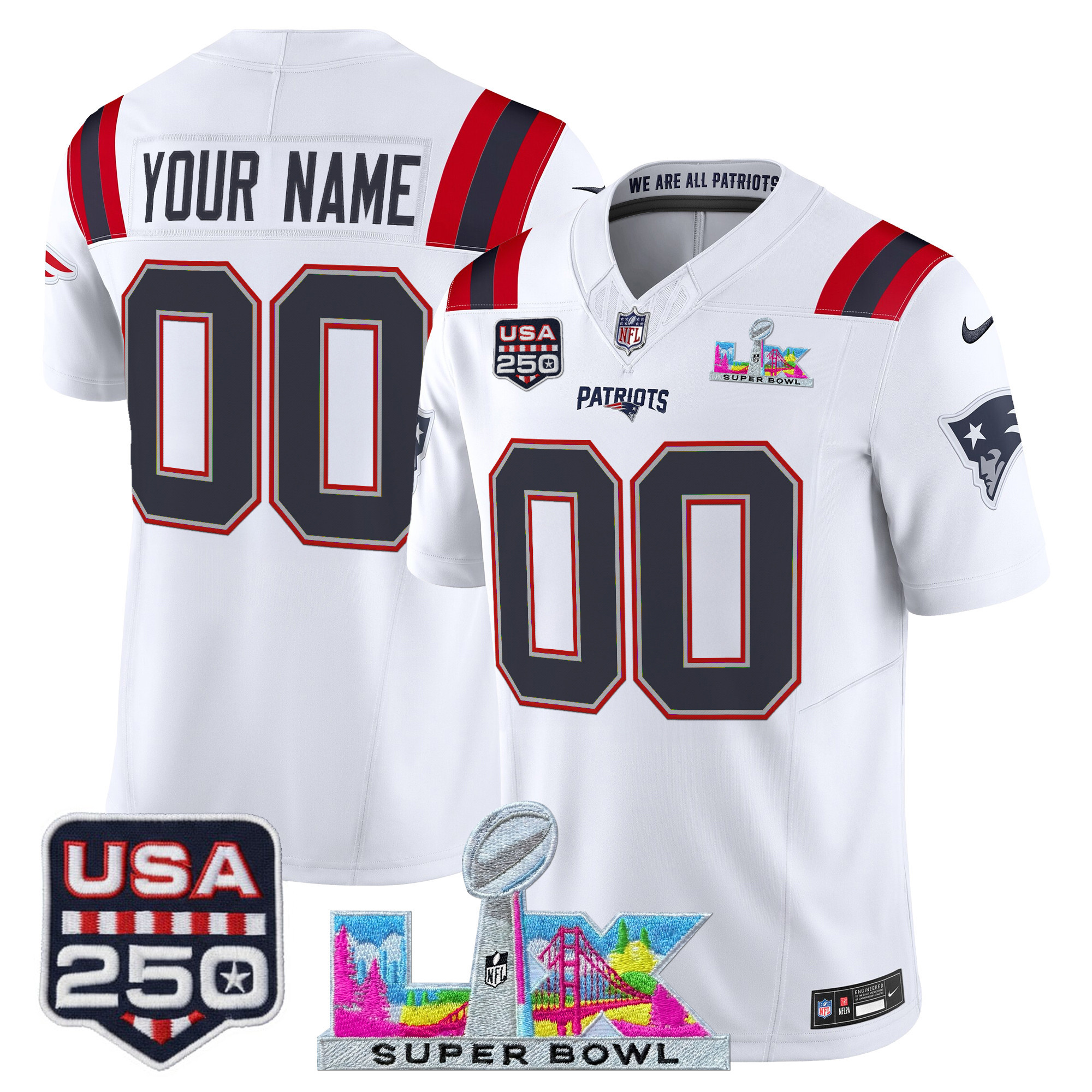 New England Patriots "Super Bowl LX & United States 250th Anniversary Patch" Vapor Limited Custom Jersey - All Stitched - Image 2