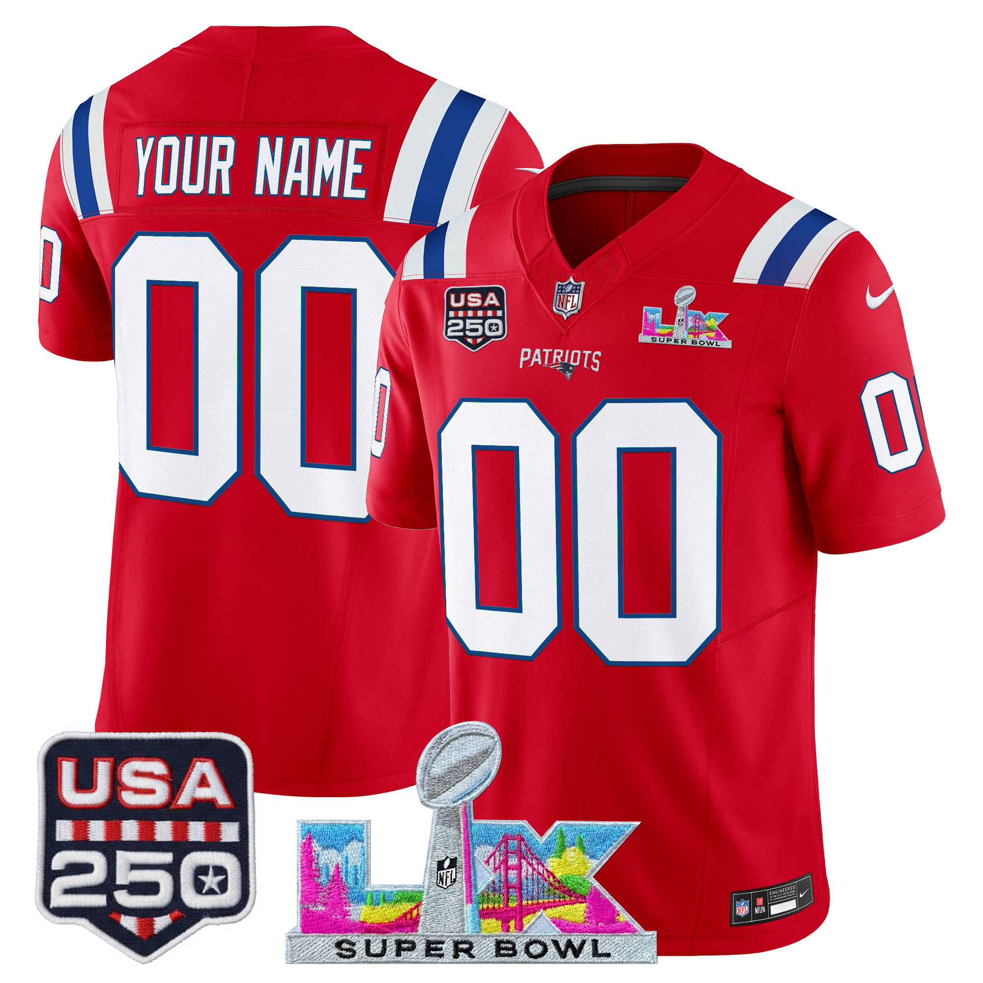 New England Patriots "Super Bowl LX & United States 250th Anniversary Patch" Vapor Limited Custom Jersey - All Stitched - Image 4