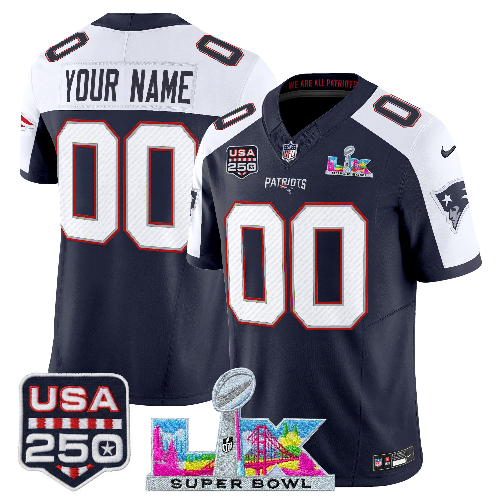 New England Patriots "Super Bowl LX & United States 250th Anniversary Patch" Vapor Limited Custom Jersey - All Stitched - Image 5