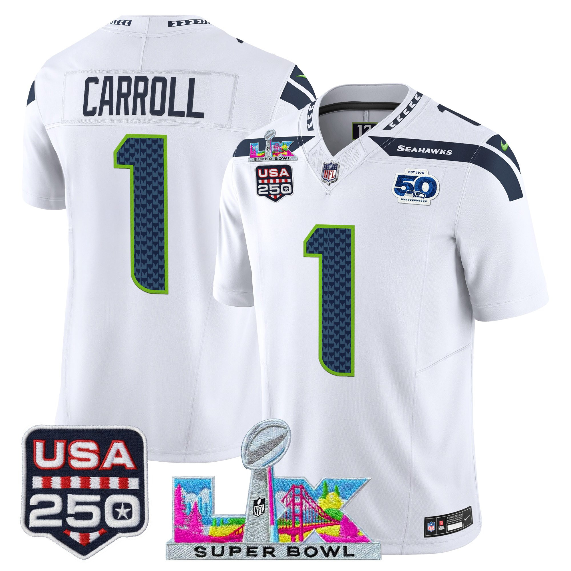 Men's Seattle Seahawks "Super Bowl LX & United States 250th Anniversary Patch" Vapor Limited Jersey - All Stitched - Image 31