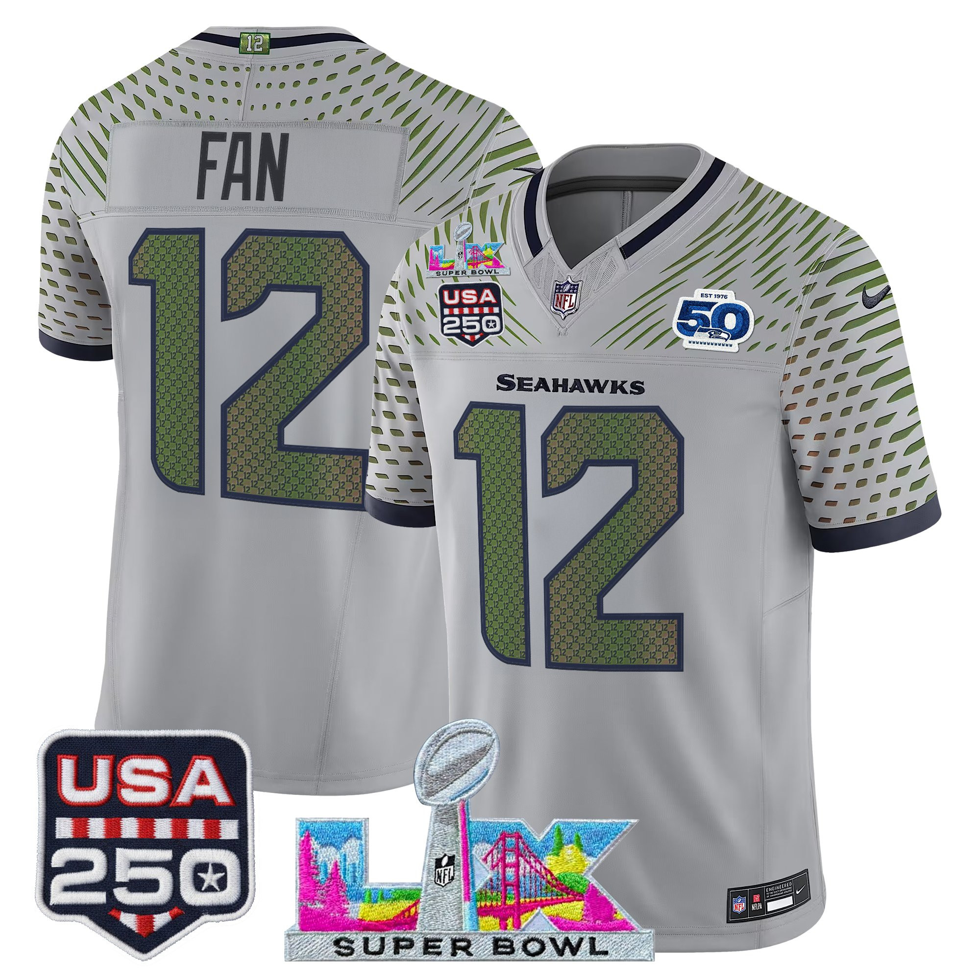 Men's Seattle Seahawks "Super Bowl LX & United States 250th Anniversary Patch" Vapor Limited Jersey - All Stitched - Image 21