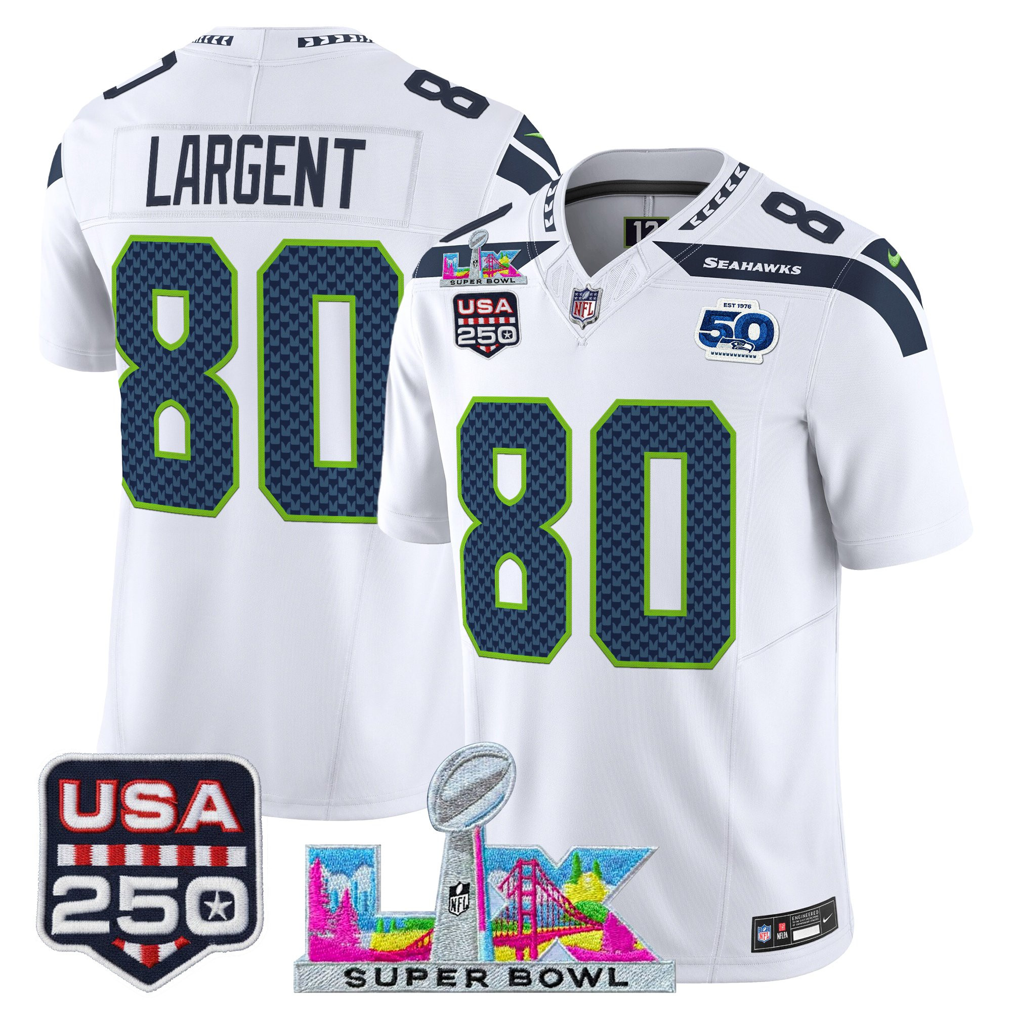 Men's Seattle Seahawks "Super Bowl LX & United States 250th Anniversary Patch" Vapor Limited Jersey - All Stitched - Image 34