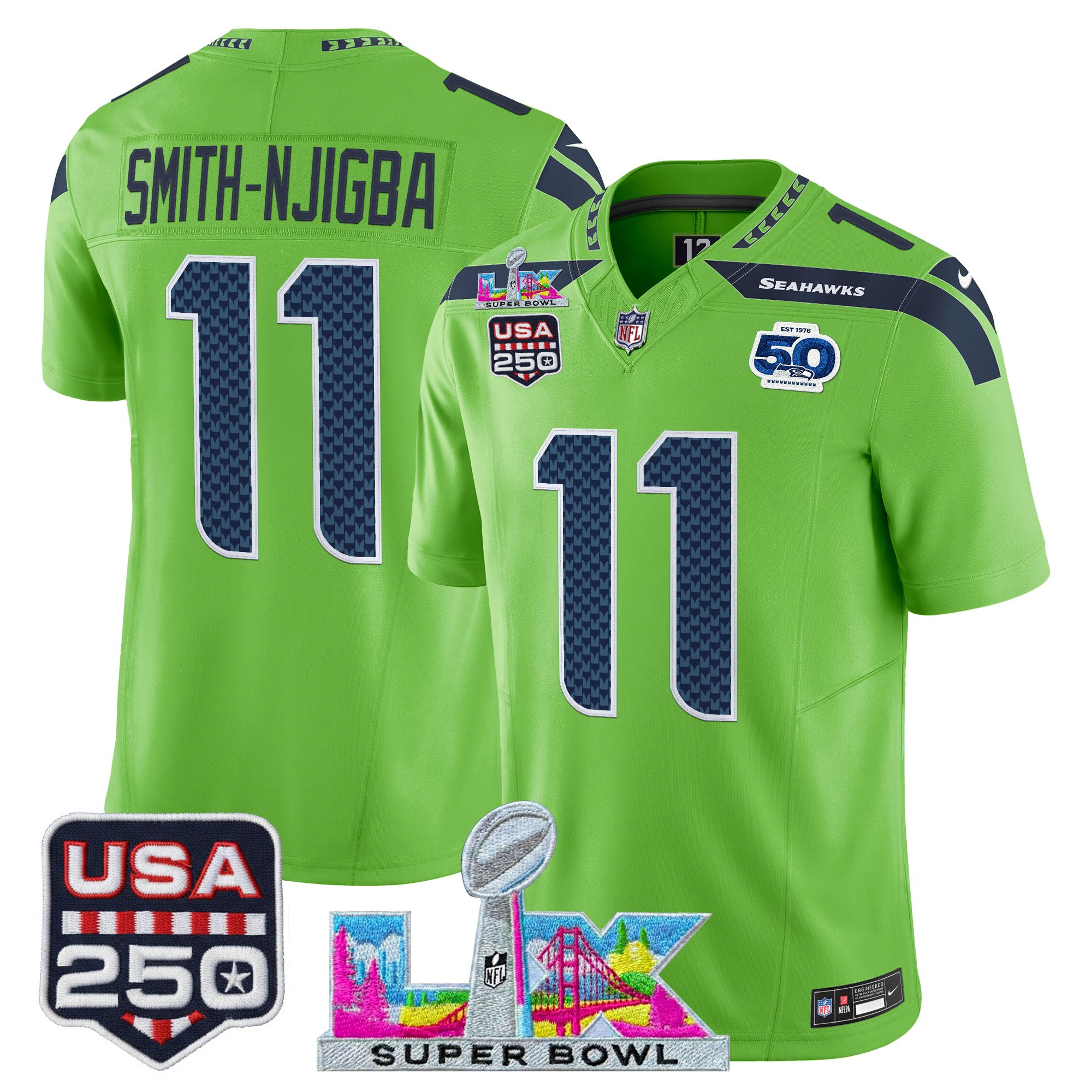 Men's Seattle Seahawks "Super Bowl LX & United States 250th Anniversary Patch" Vapor Limited Jersey - All Stitched - Image 23