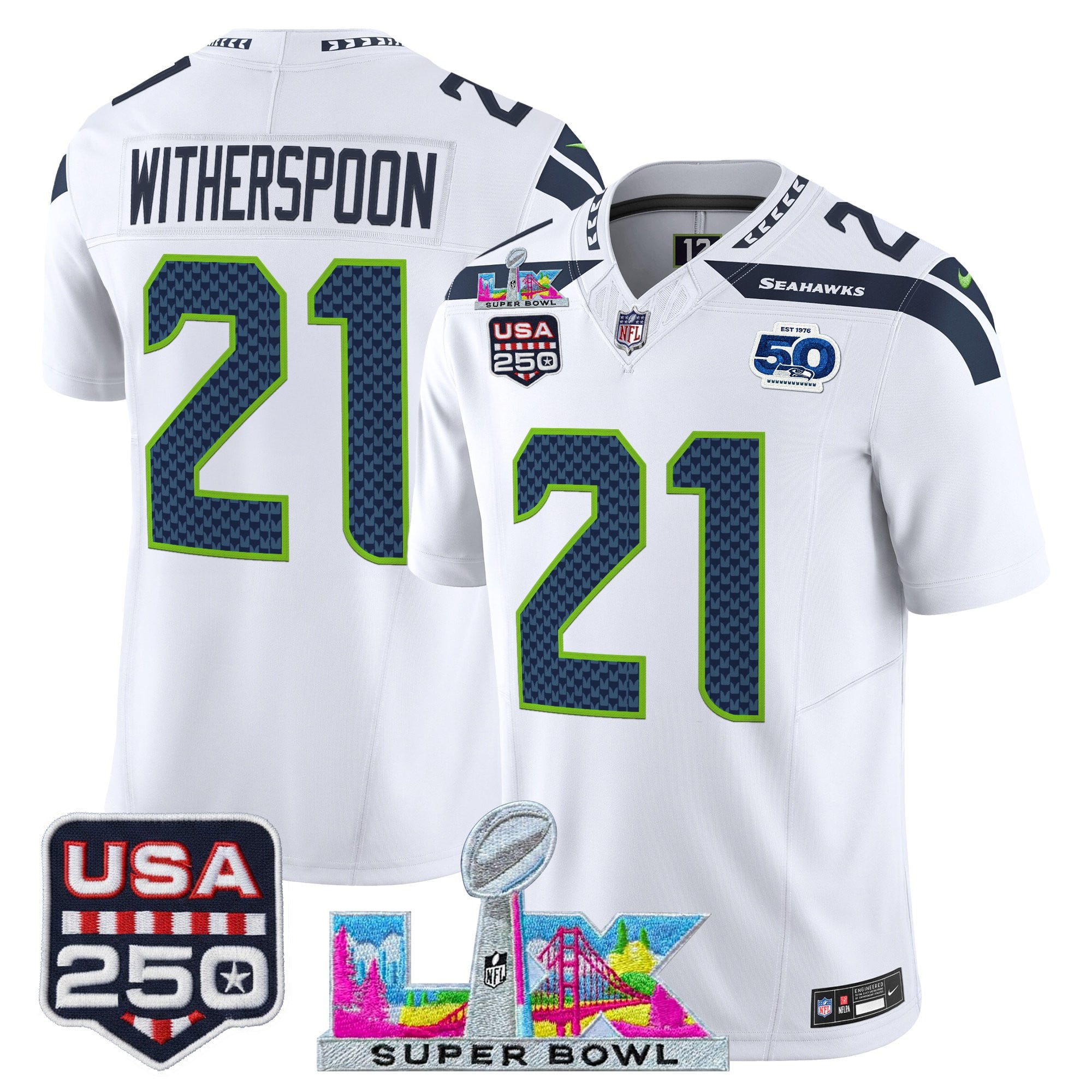 Men's Seattle Seahawks "Super Bowl LX & United States 250th Anniversary Patch" Vapor Limited Jersey - All Stitched - Image 32