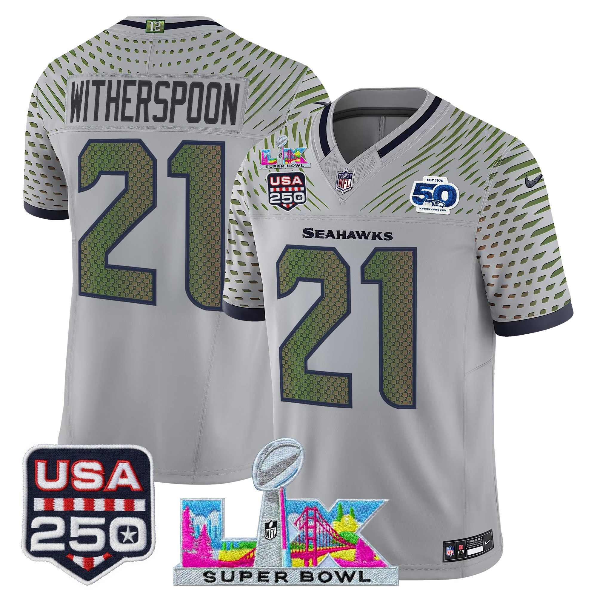 Men's Seattle Seahawks "Super Bowl LX & United States 250th Anniversary Patch" Vapor Limited Jersey - All Stitched - Image 18