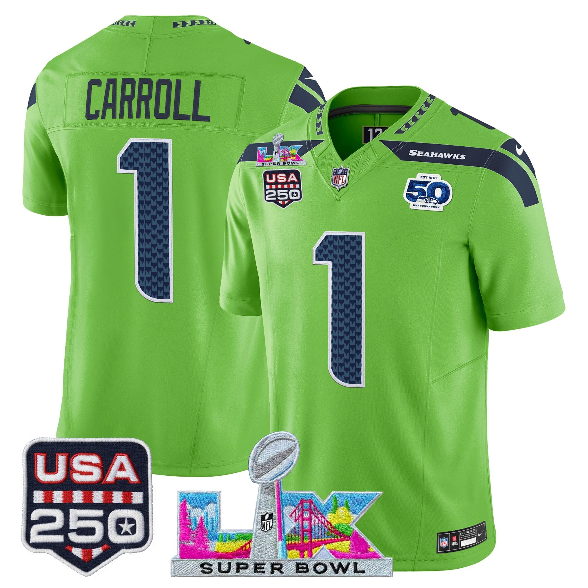 Men's Seattle Seahawks "Super Bowl LX & United States 250th Anniversary Patch" Vapor Limited Jersey - All Stitched - Image 24