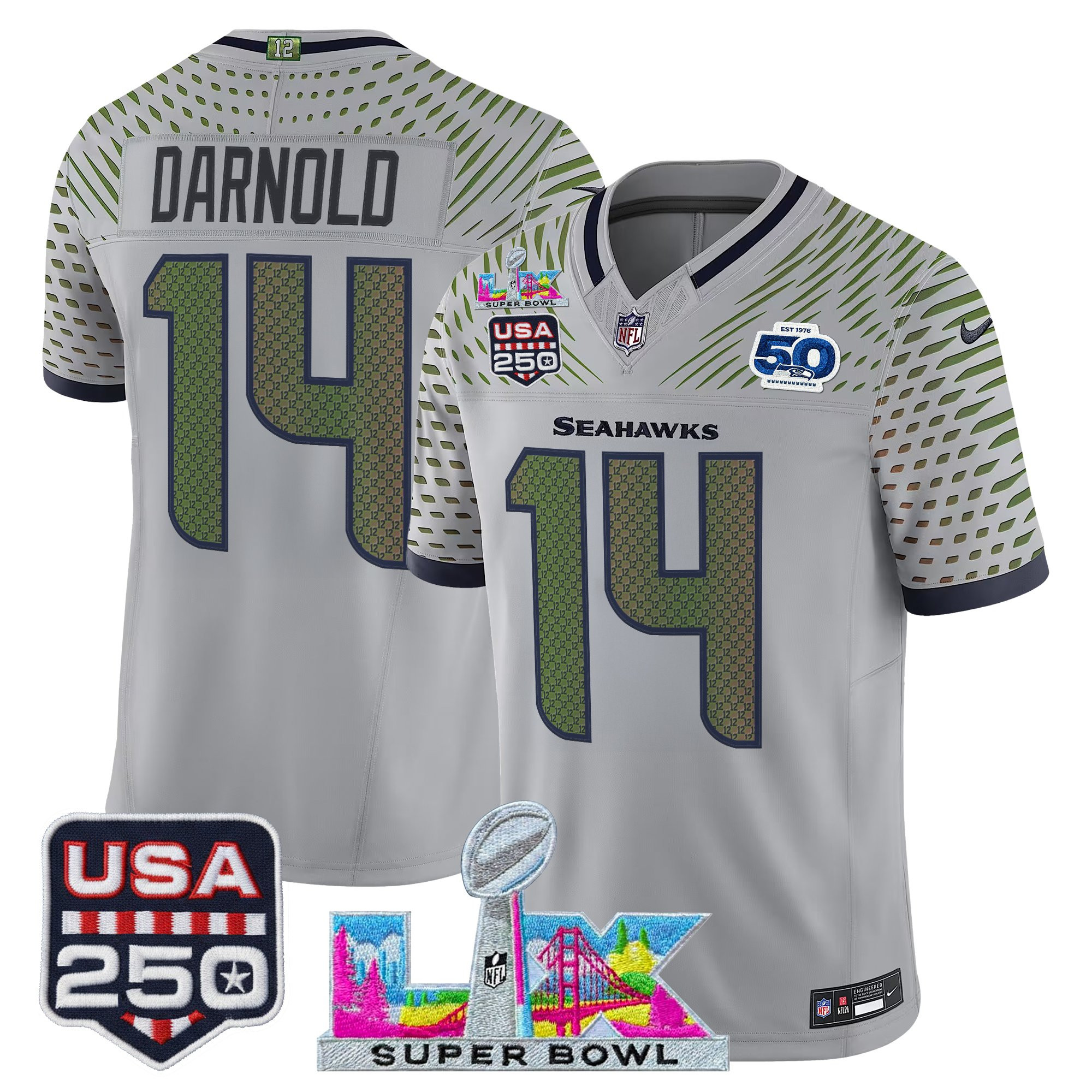 Men's Seattle Seahawks "Super Bowl LX & United States 250th Anniversary Patch" Vapor Limited Jersey - All Stitched - Image 15