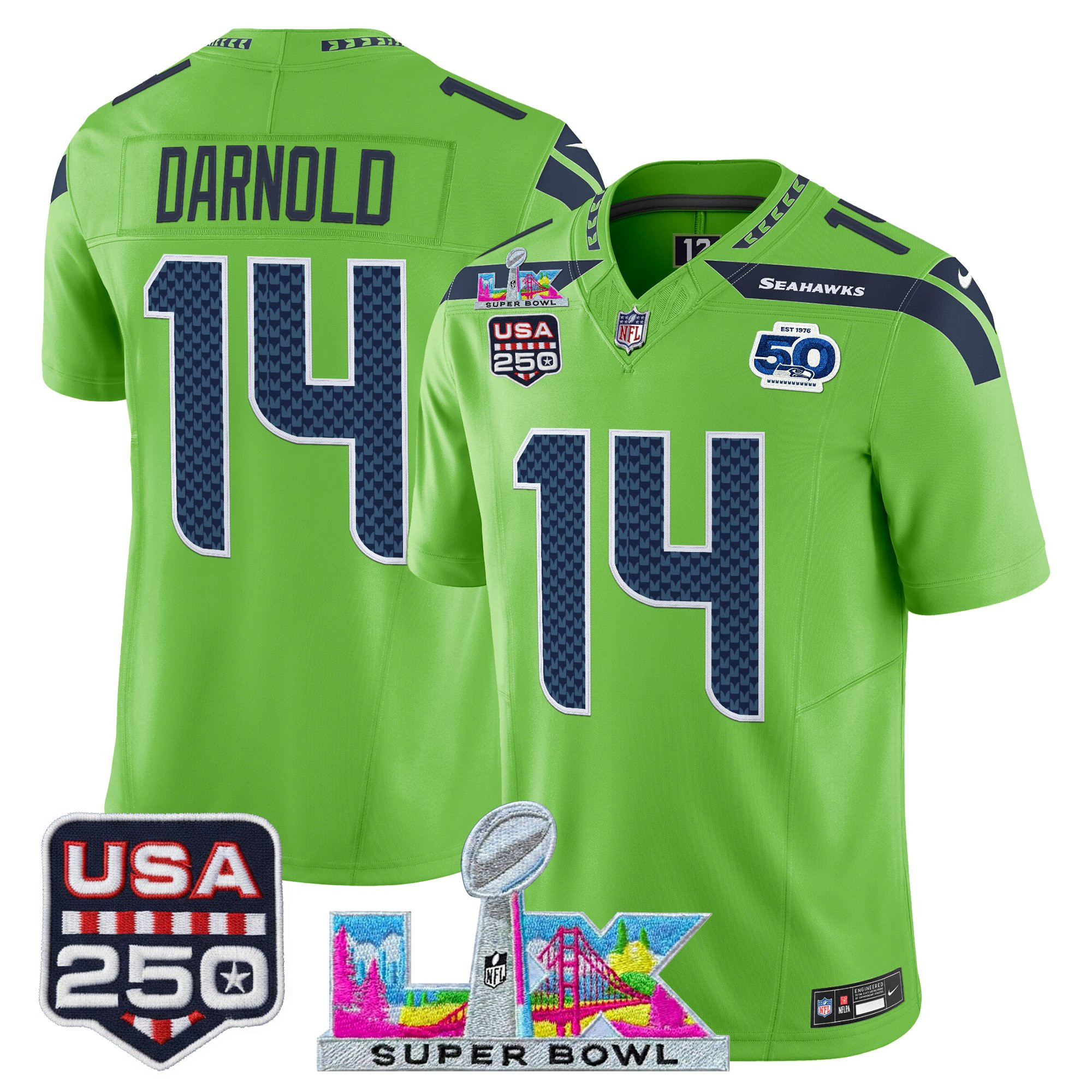 Men's Seattle Seahawks "Super Bowl LX & United States 250th Anniversary Patch" Vapor Limited Jersey - All Stitched - Image 22