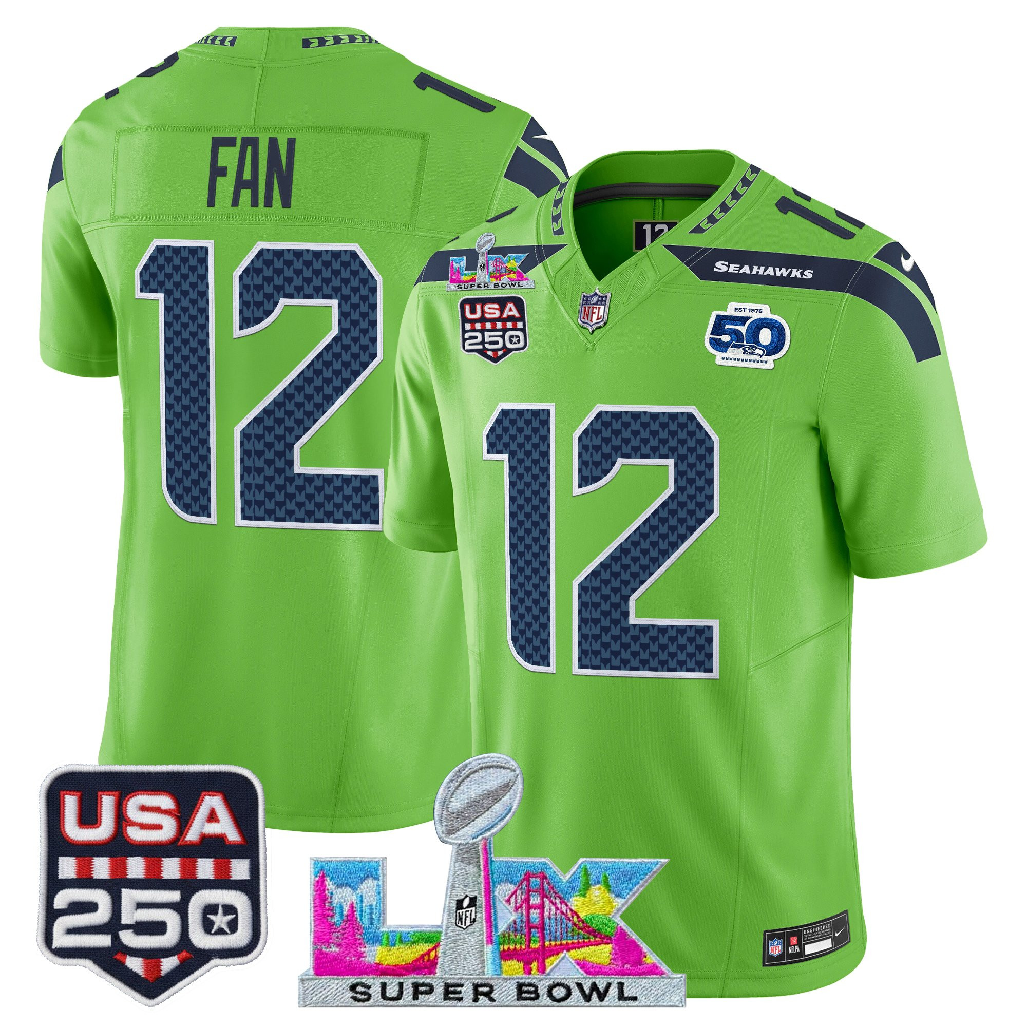 Men's Seattle Seahawks "Super Bowl LX & United States 250th Anniversary Patch" Vapor Limited Jersey - All Stitched - Image 28