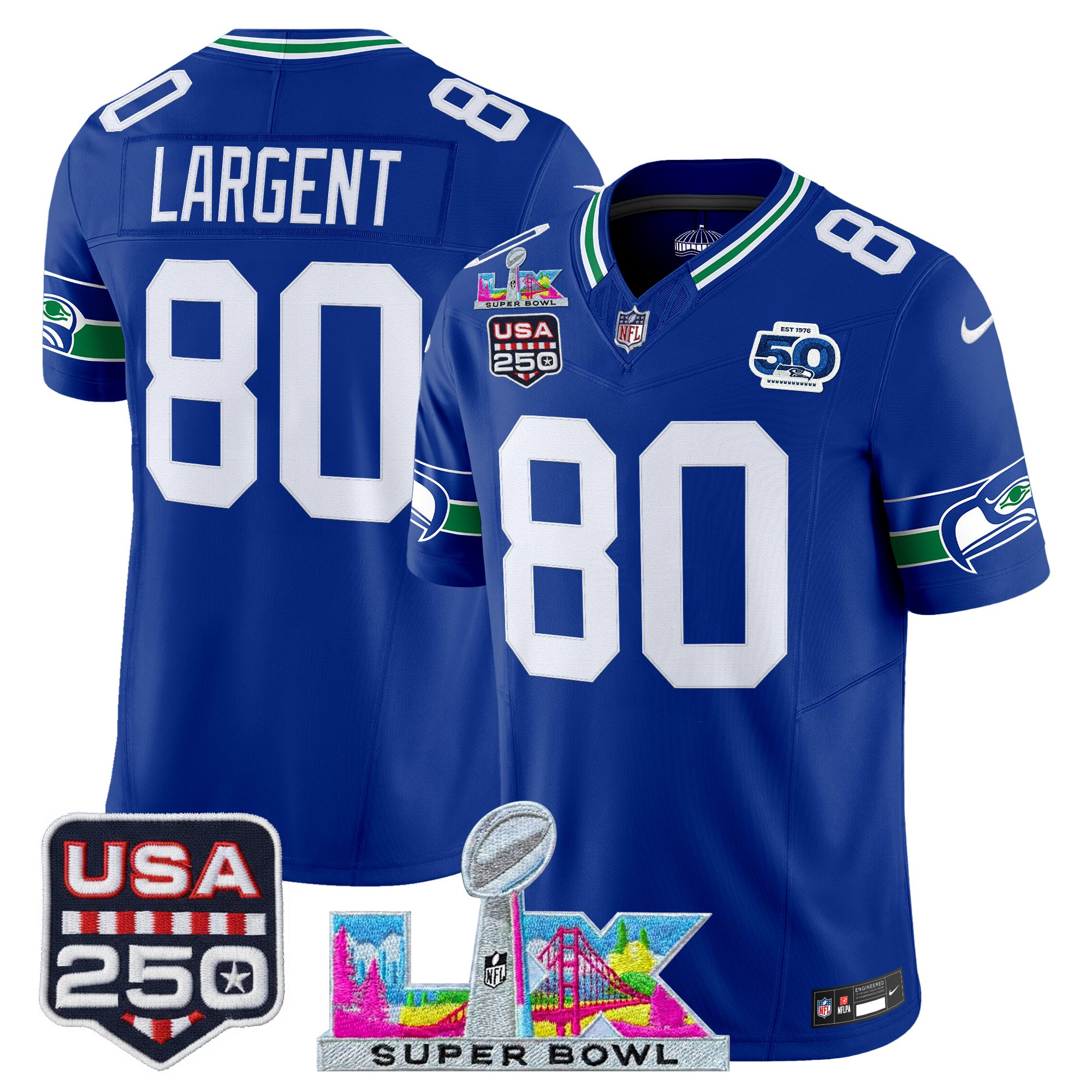 Men's Seattle Seahawks "Super Bowl LX & United States 250th Anniversary Patch" Vapor Limited Jersey - All Stitched - Image 6