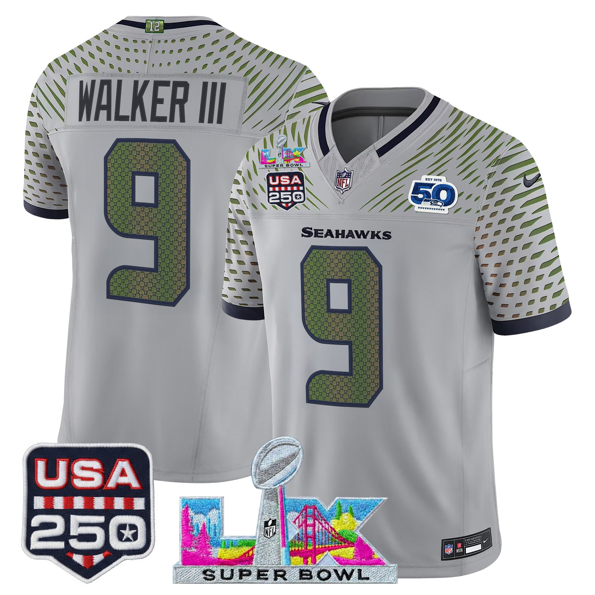 Men's Seattle Seahawks "Super Bowl LX & United States 250th Anniversary Patch" Vapor Limited Jersey - All Stitched - Image 19