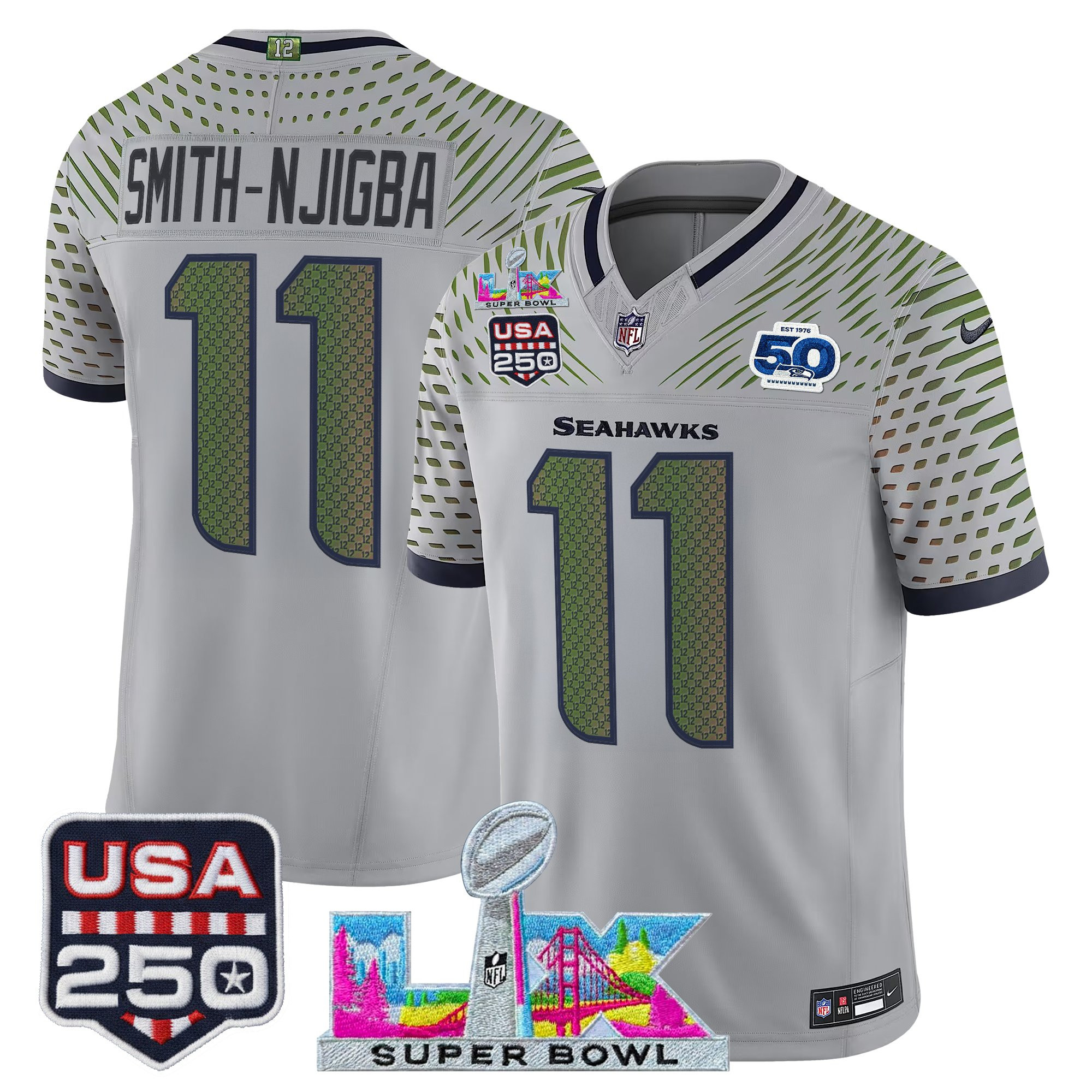 Men's Seattle Seahawks "Super Bowl LX & United States 250th Anniversary Patch" Vapor Limited Jersey - All Stitched - Image 16
