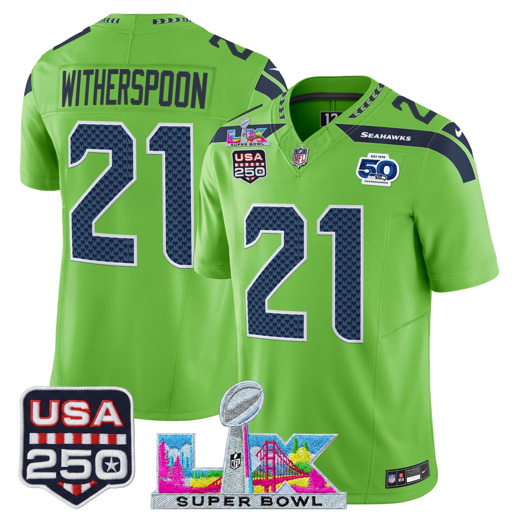 Men's Seattle Seahawks "Super Bowl LX & United States 250th Anniversary Patch" Vapor Limited Jersey - All Stitched - Image 25