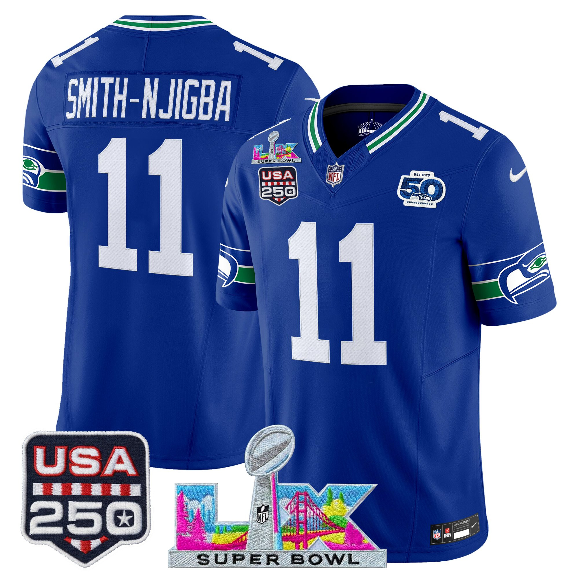 Men's Seattle Seahawks "Super Bowl LX & United States 250th Anniversary Patch" Vapor Limited Jersey - All Stitched - Image 2