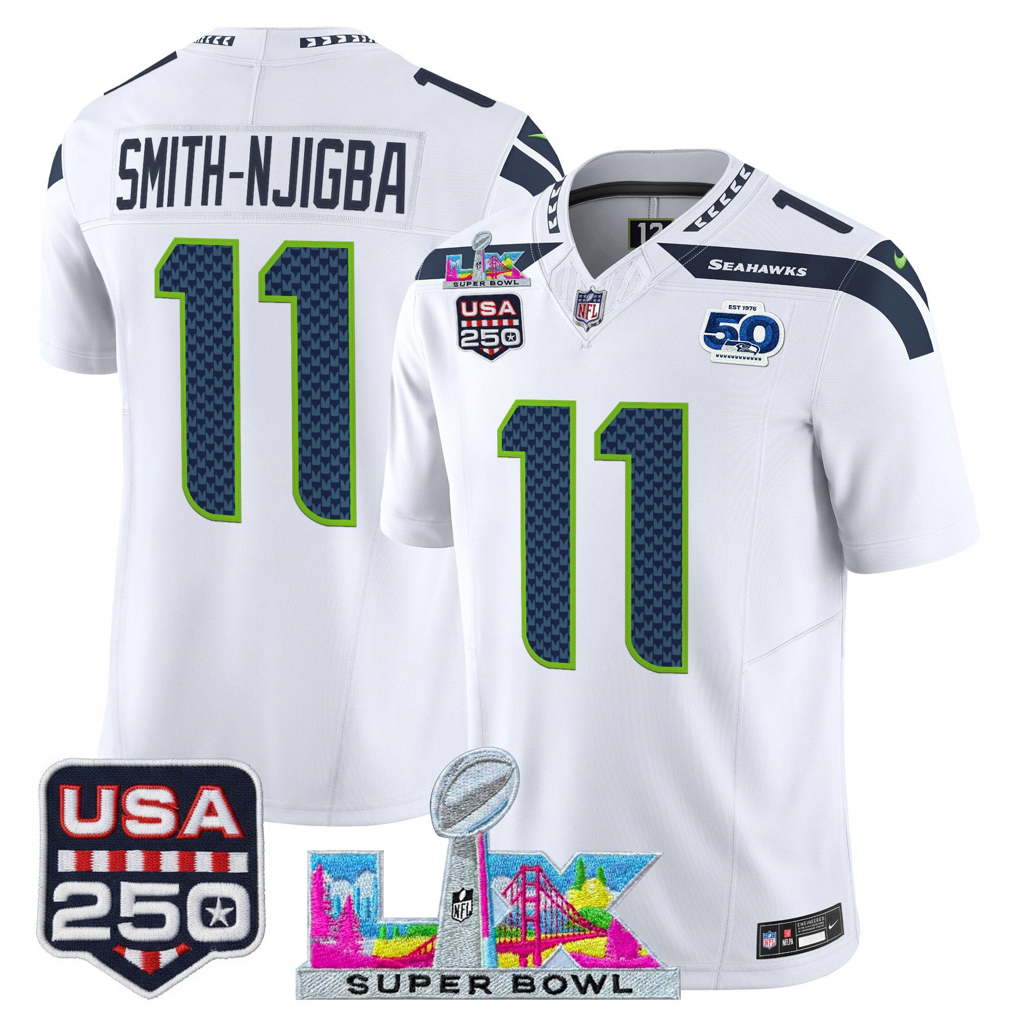 Men's Seattle Seahawks "Super Bowl LX & United States 250th Anniversary Patch" Vapor Limited Jersey - All Stitched - Image 30