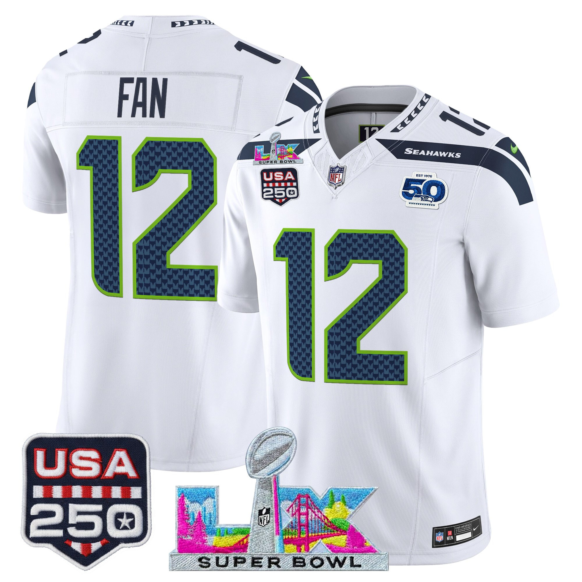 Men's Seattle Seahawks "Super Bowl LX & United States 250th Anniversary Patch" Vapor Limited Jersey - All Stitched - Image 35