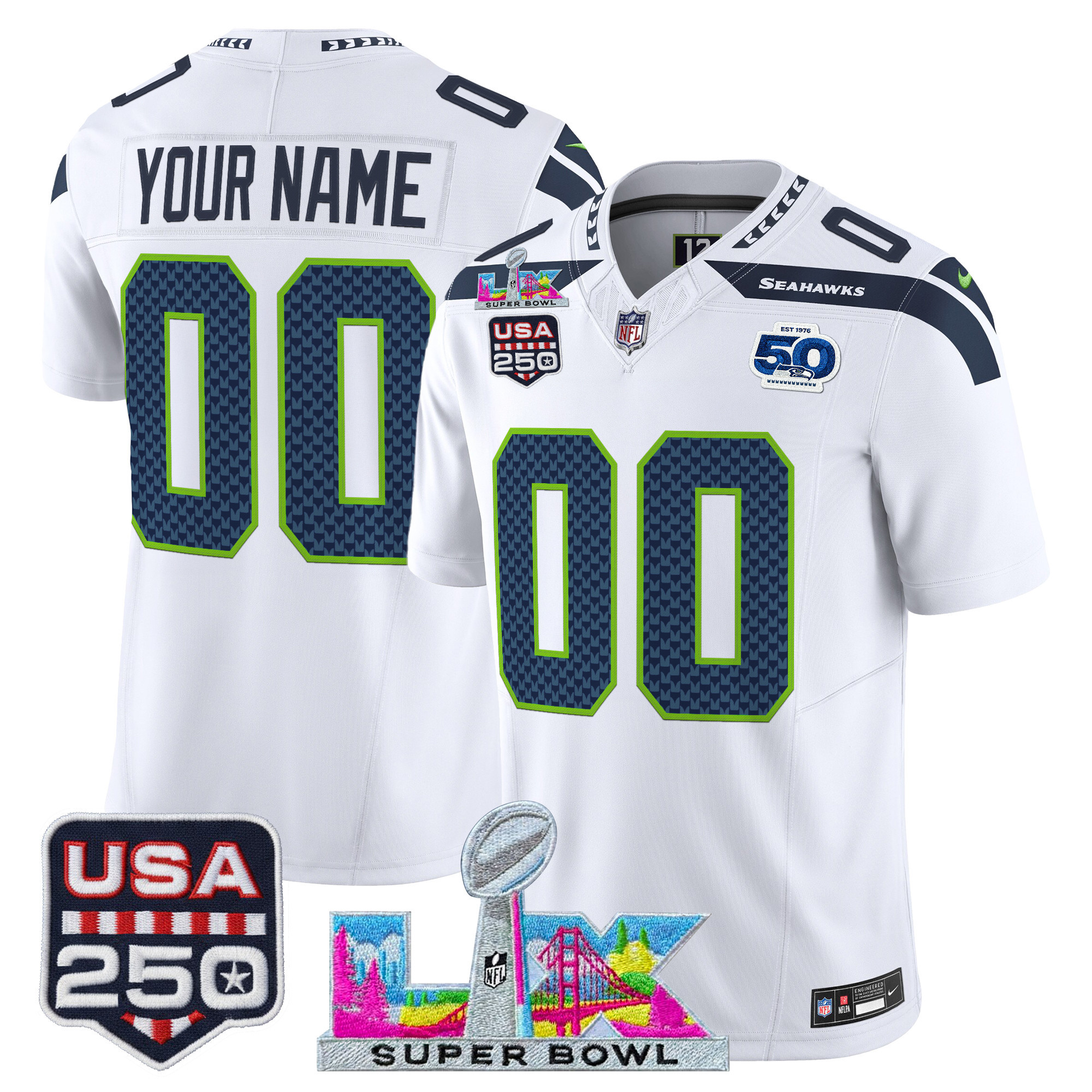 Seattle Seahawks "Super Bowl LX & United States 250th Anniversary Patch" Vapor Limited Custom Jersey - All Stitched - Image 5