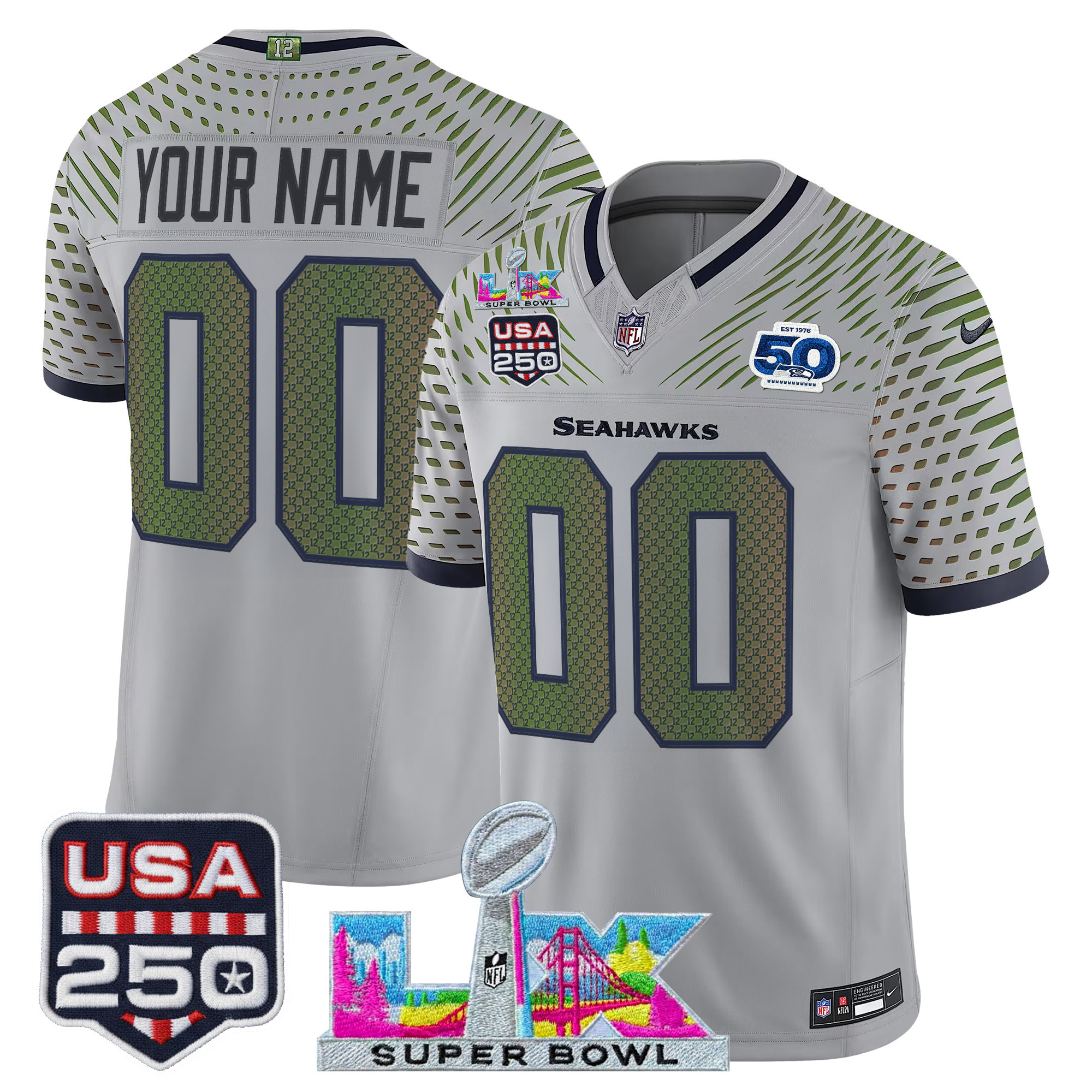 Seattle Seahawks "Super Bowl LX & United States 250th Anniversary Patch" Vapor Limited Custom Jersey - All Stitched - Image 3
