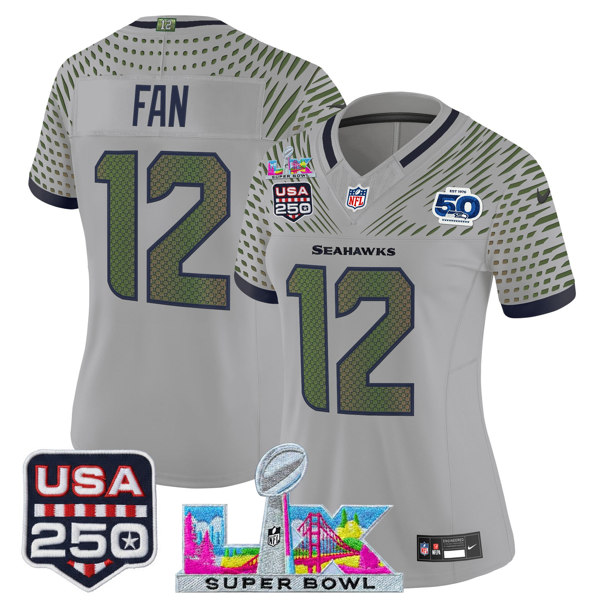 Women's Seattle Seahawks "Super Bowl LX & United States 250th Anniversary Patch" Vapor Limited Jersey - All Stitched - Image 21