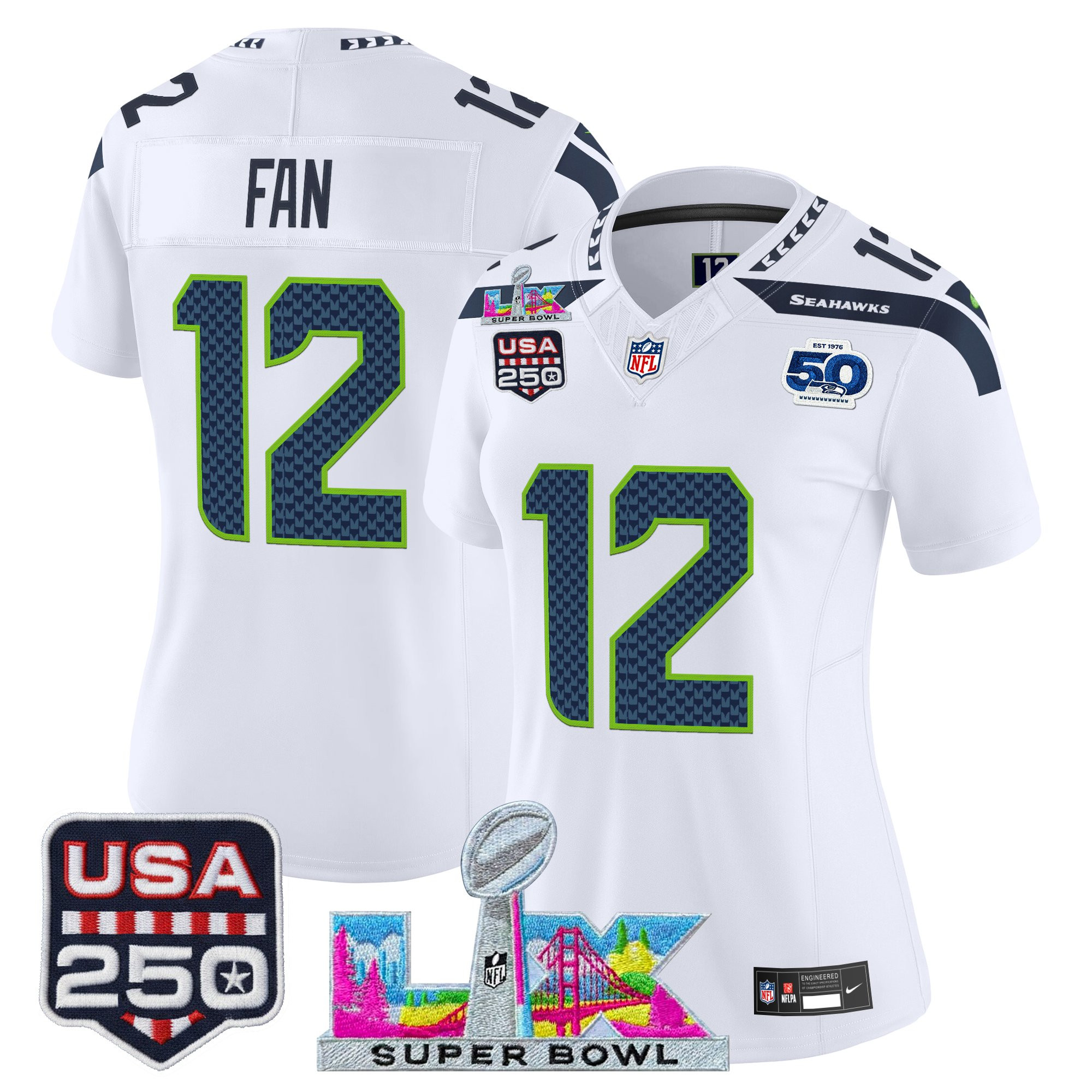 Women's Seattle Seahawks "Super Bowl LX & United States 250th Anniversary Patch" Vapor Limited Jersey - All Stitched - Image 35