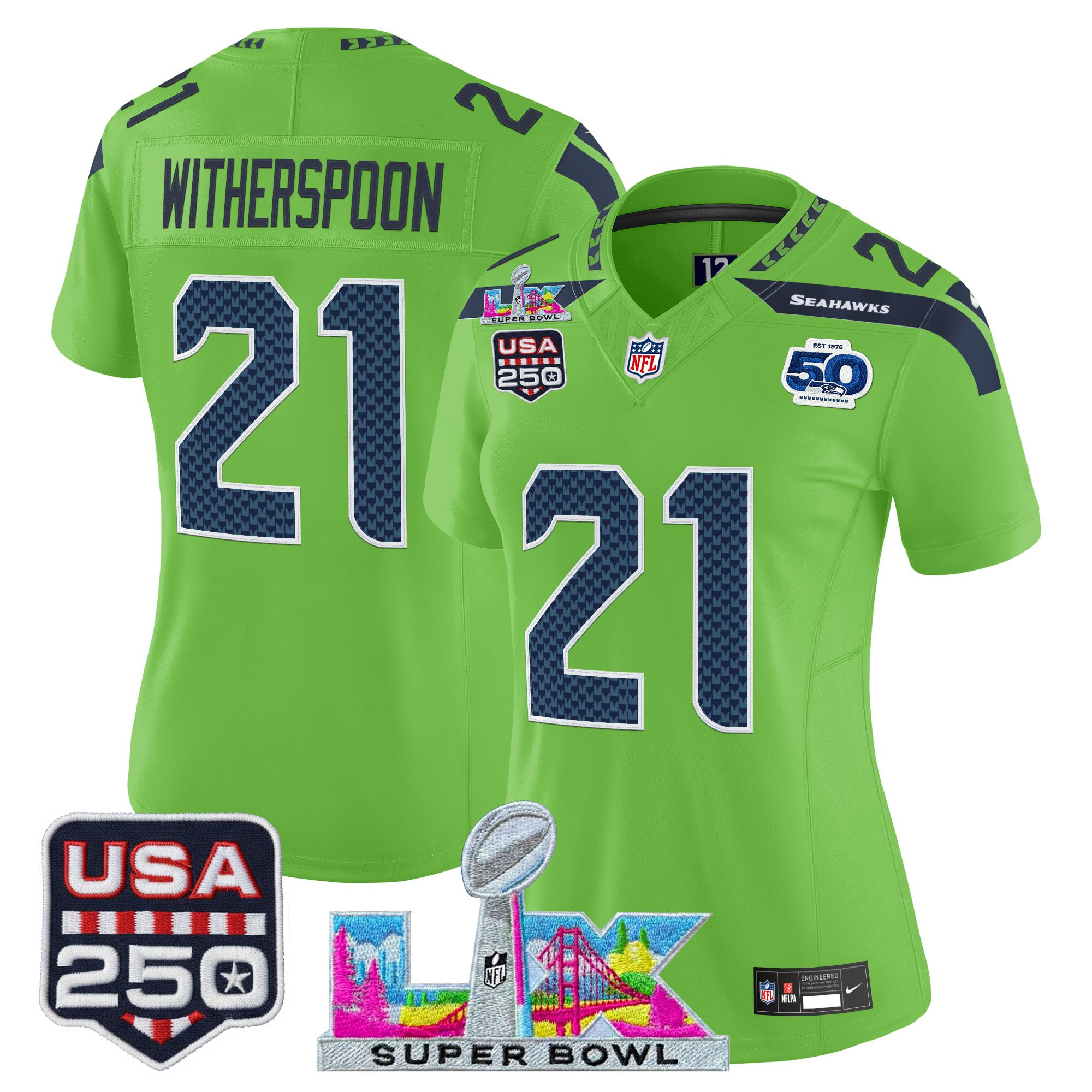 Women's Seattle Seahawks "Super Bowl LX & United States 250th Anniversary Patch" Vapor Limited Jersey - All Stitched - Image 25