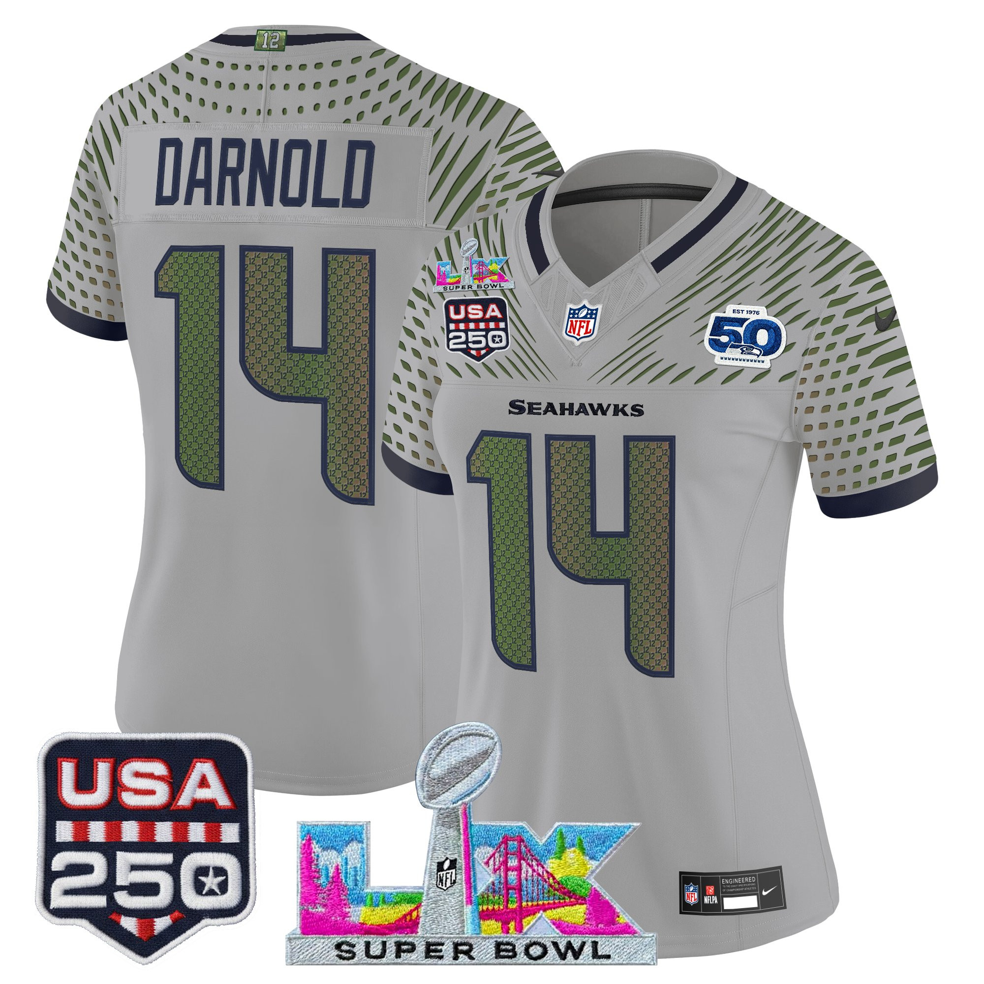Women's Seattle Seahawks "Super Bowl LX & United States 250th Anniversary Patch" Vapor Limited Jersey - All Stitched - Image 15