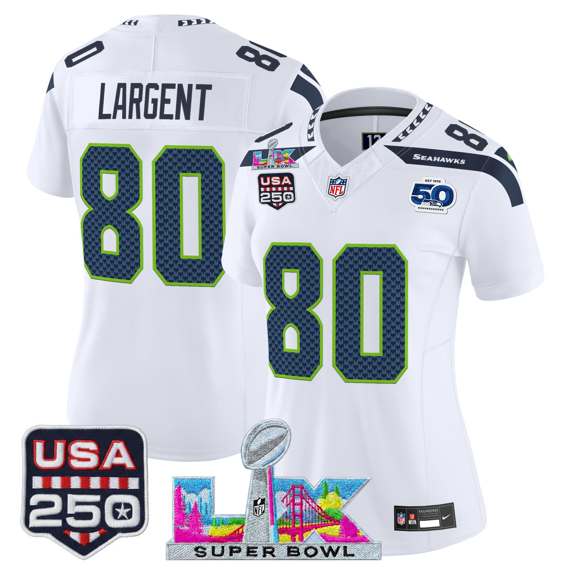 Women's Seattle Seahawks "Super Bowl LX & United States 250th Anniversary Patch" Vapor Limited Jersey - All Stitched - Image 34