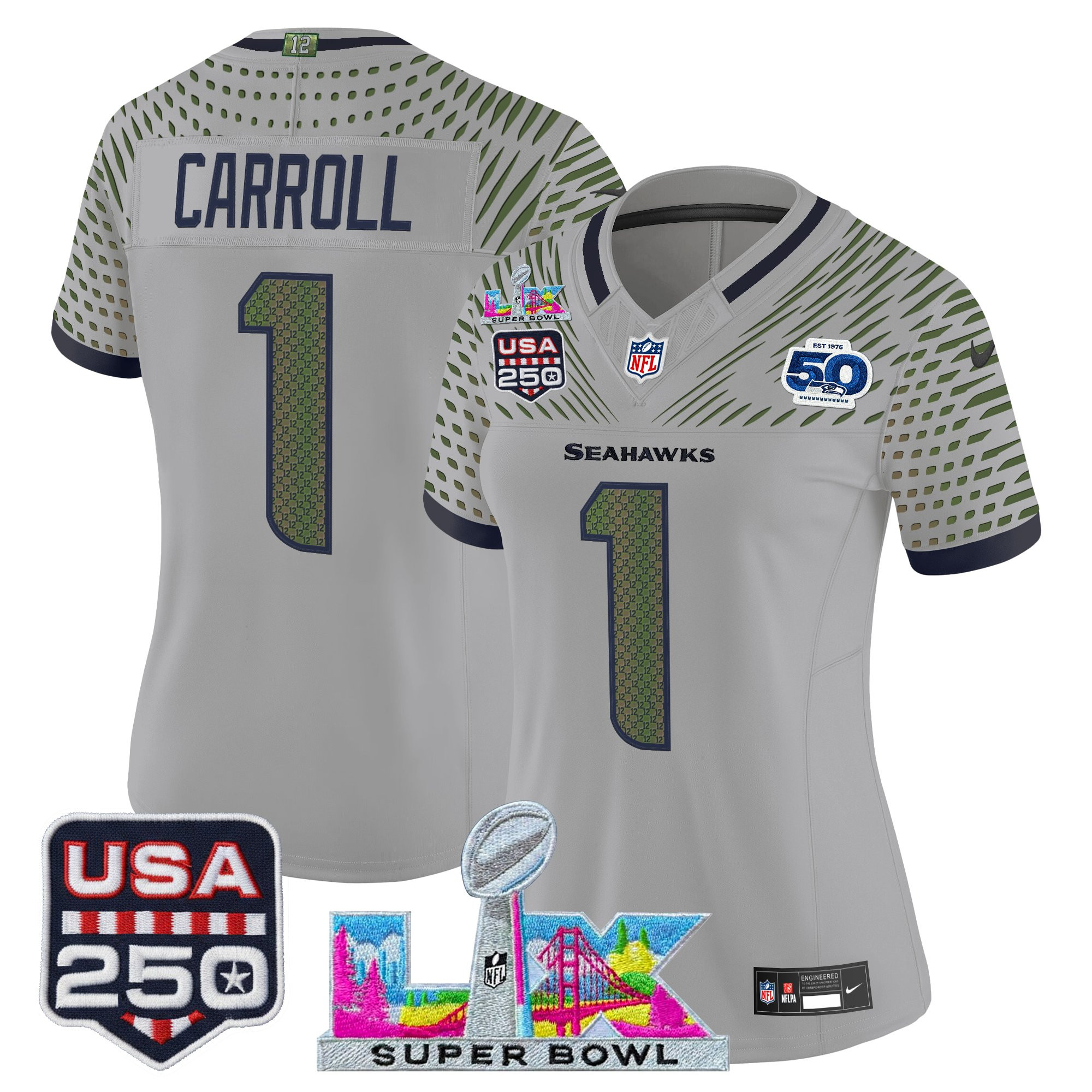Women's Seattle Seahawks "Super Bowl LX & United States 250th Anniversary Patch" Vapor Limited Jersey - All Stitched - Image 17