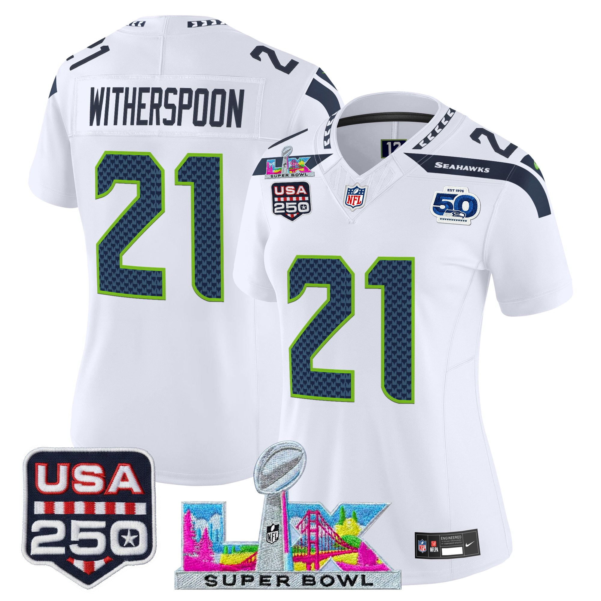 Women's Seattle Seahawks "Super Bowl LX & United States 250th Anniversary Patch" Vapor Limited Jersey - All Stitched - Image 32