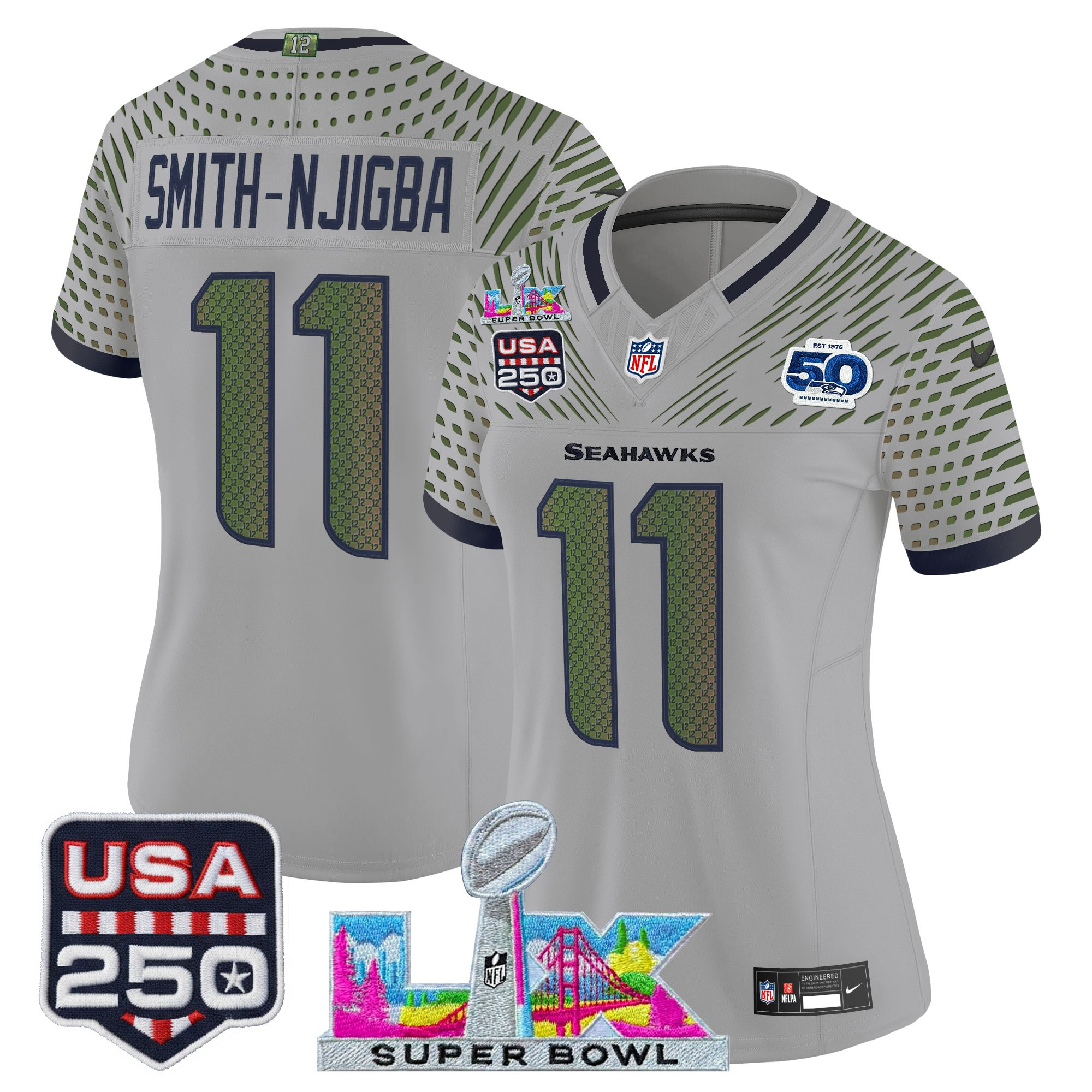 Women's Seattle Seahawks "Super Bowl LX & United States 250th Anniversary Patch" Vapor Limited Jersey - All Stitched - Image 16