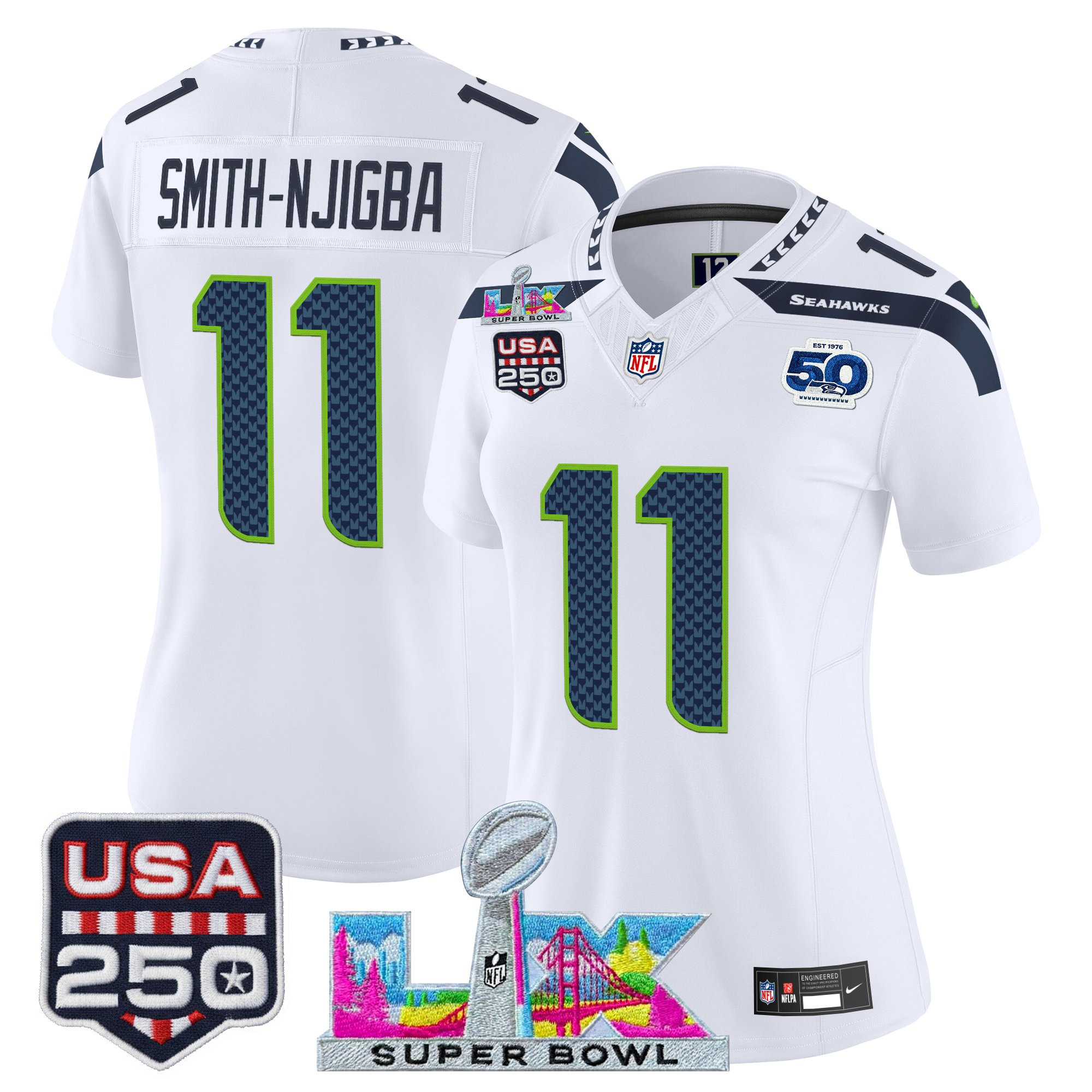 Women's Seattle Seahawks "Super Bowl LX & United States 250th Anniversary Patch" Vapor Limited Jersey - All Stitched - Image 30
