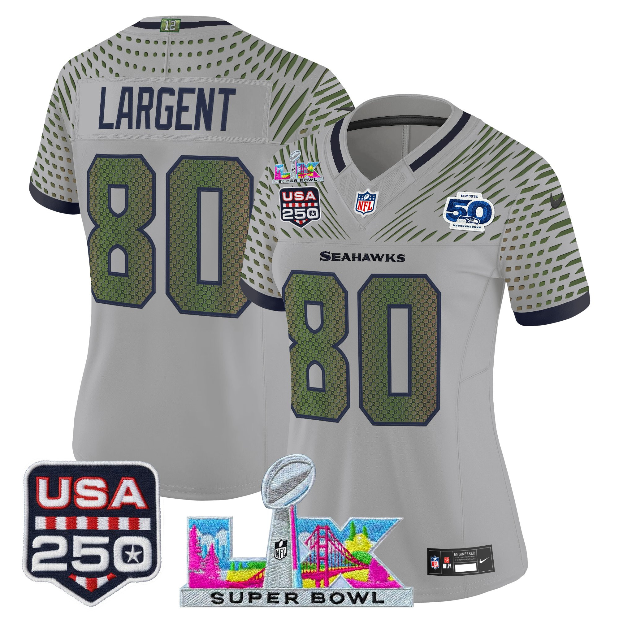 Women's Seattle Seahawks "Super Bowl LX & United States 250th Anniversary Patch" Vapor Limited Jersey - All Stitched - Image 20