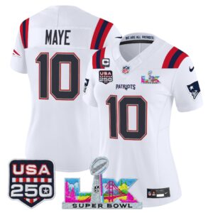Women's New England Patriots "Super Bowl LX & United States 250th Anniversary Patch" Vapor Limited Jersey - All Stitched