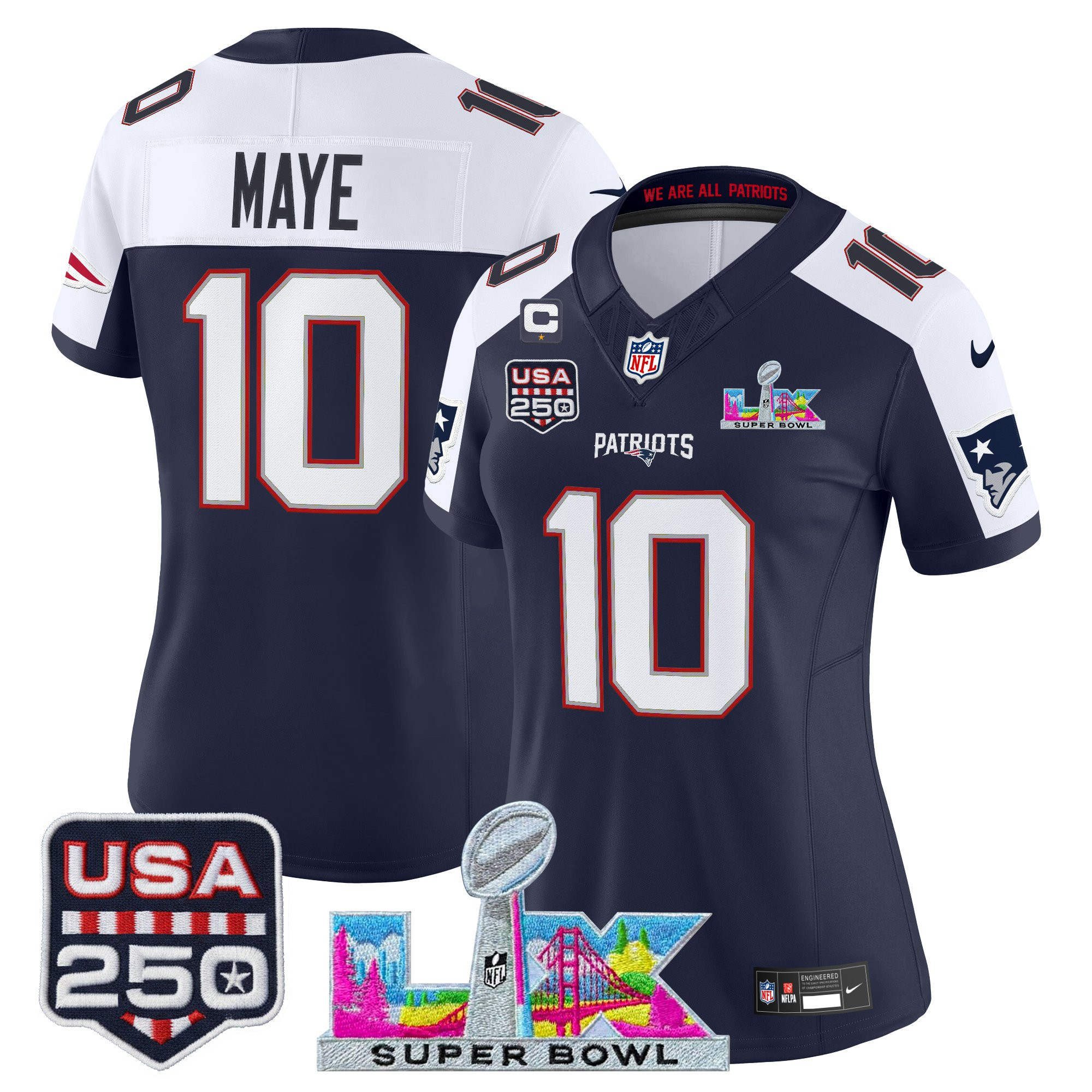 Women's New England Patriots "Super Bowl LX & United States 250th Anniversary Patch" Vapor Limited Jersey - All Stitched - Image 41