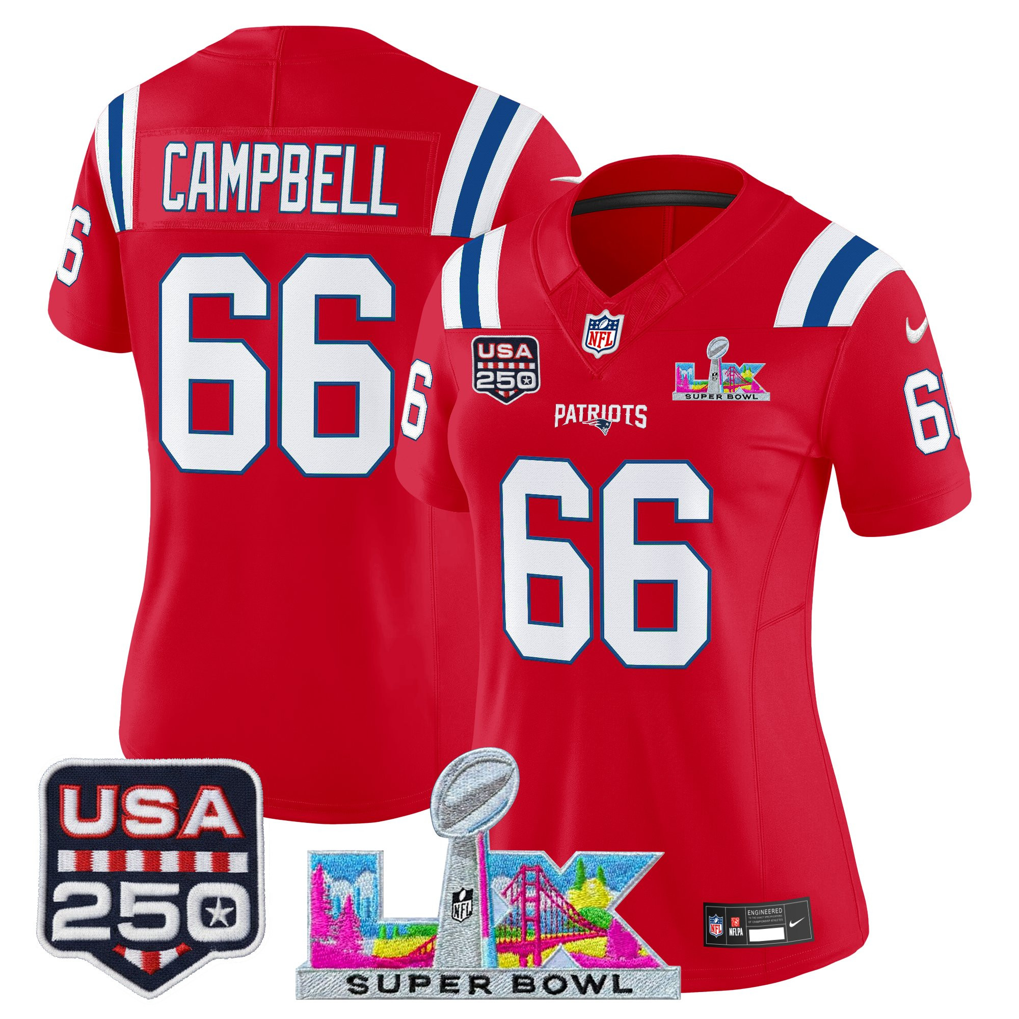 Women's New England Patriots "Super Bowl LX & United States 250th Anniversary Patch" Vapor Limited Jersey - All Stitched - Image 40