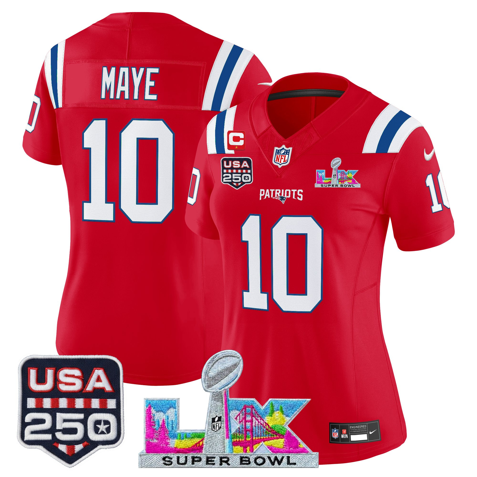 Women's New England Patriots "Super Bowl LX & United States 250th Anniversary Patch" Vapor Limited Jersey - All Stitched - Image 31