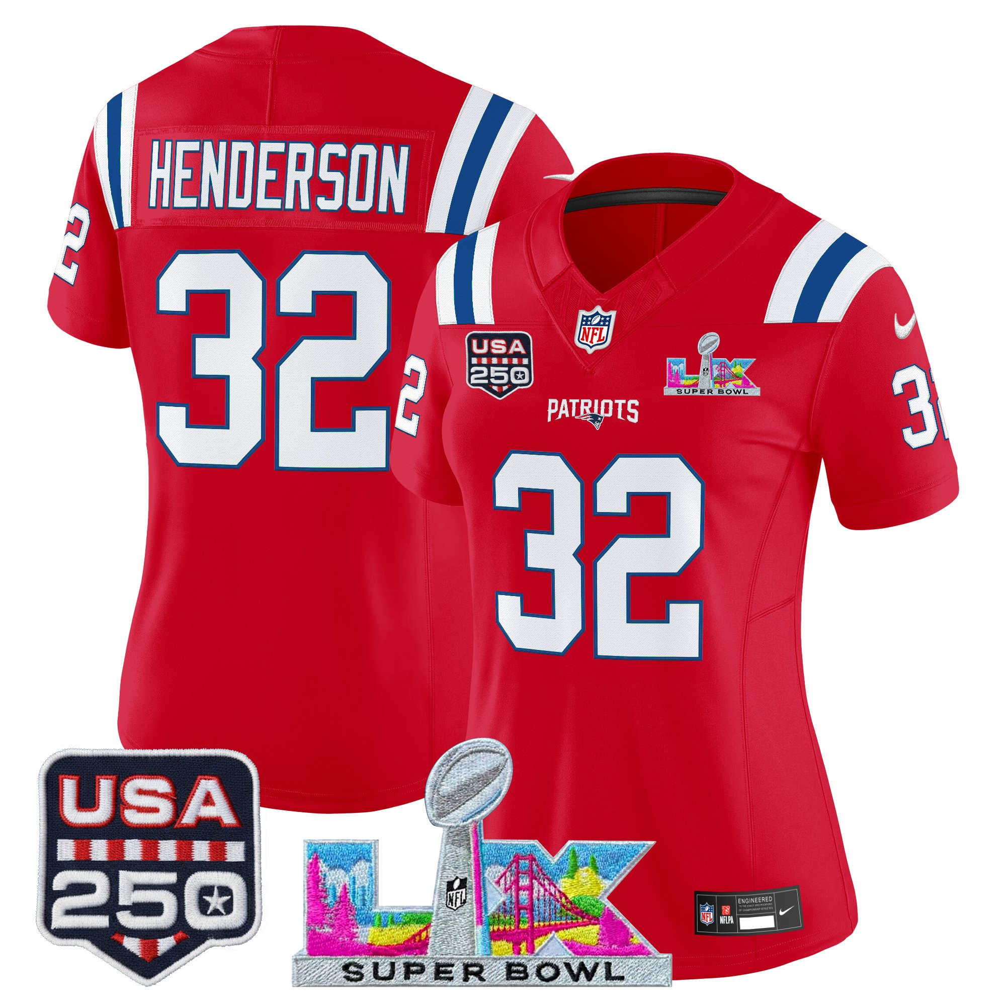 Women's New England Patriots "Super Bowl LX & United States 250th Anniversary Patch" Vapor Limited Jersey - All Stitched - Image 37
