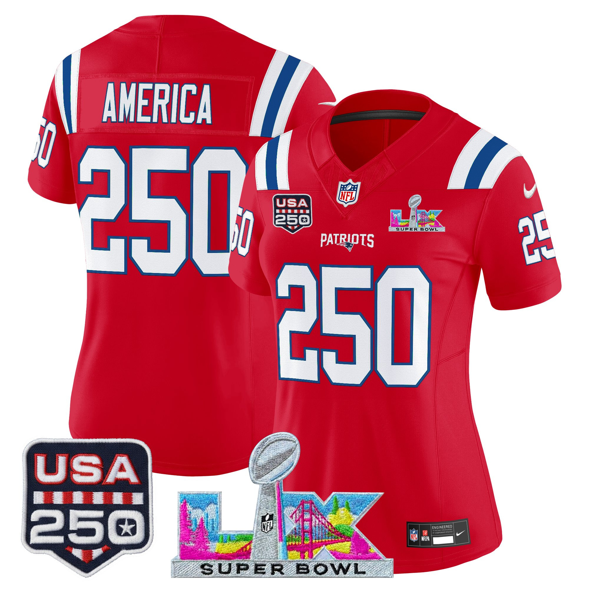 Women's New England Patriots "Super Bowl LX & United States 250th Anniversary Patch" Vapor Limited Jersey - All Stitched - Image 32