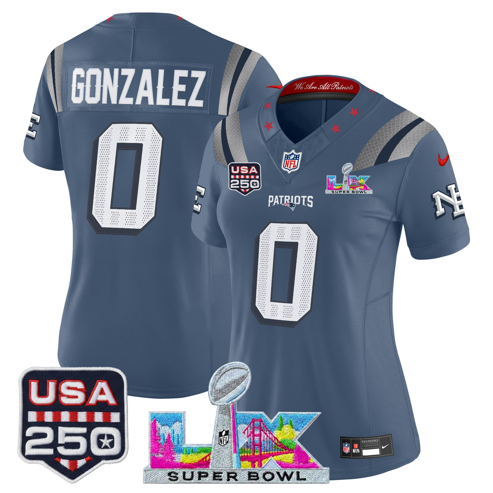 Women's New England Patriots "Super Bowl LX & United States 250th Anniversary Patch" Vapor Limited Jersey - All Stitched - Image 19