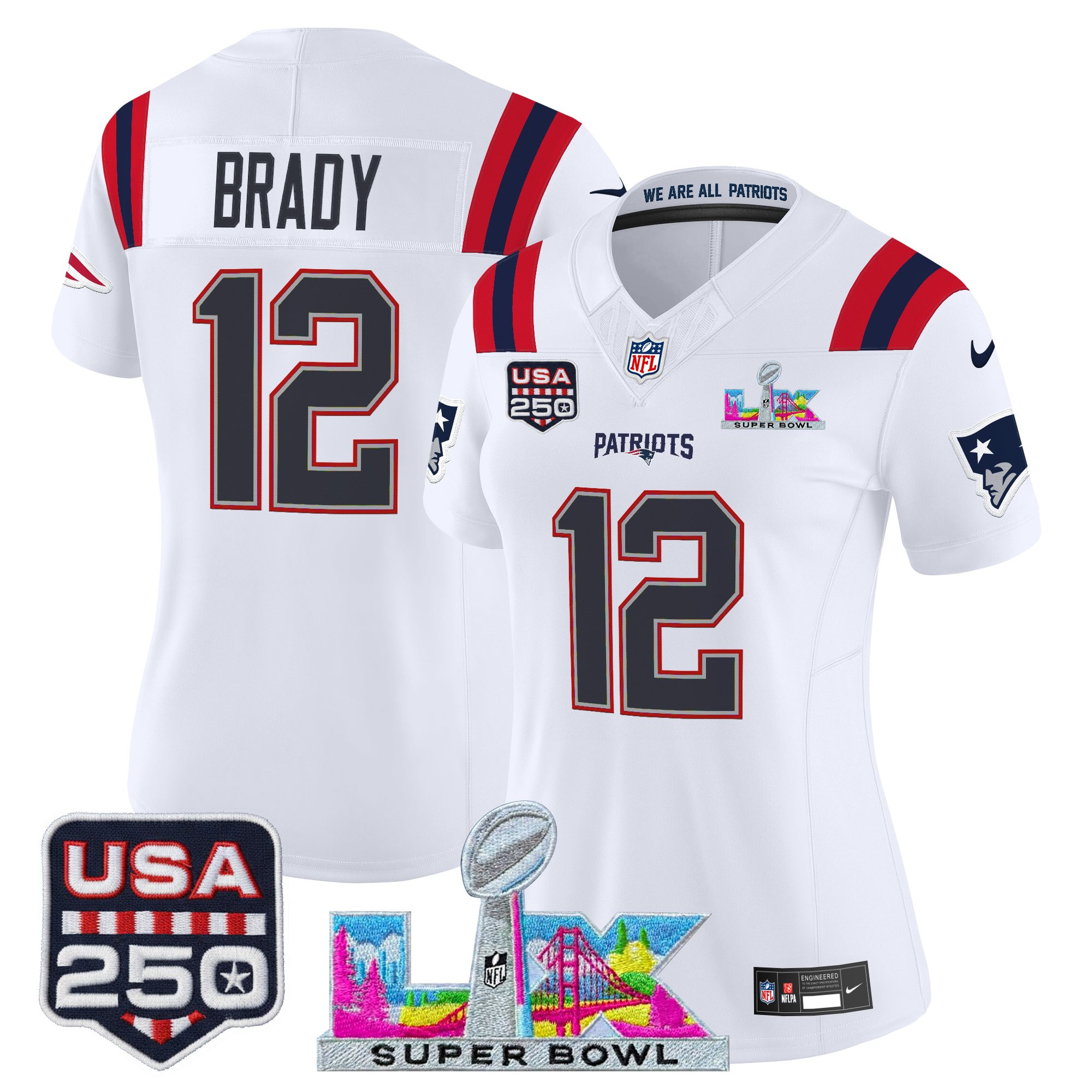 Women's New England Patriots "Super Bowl LX & United States 250th Anniversary Patch" Vapor Limited Jersey - All Stitched - Image 6