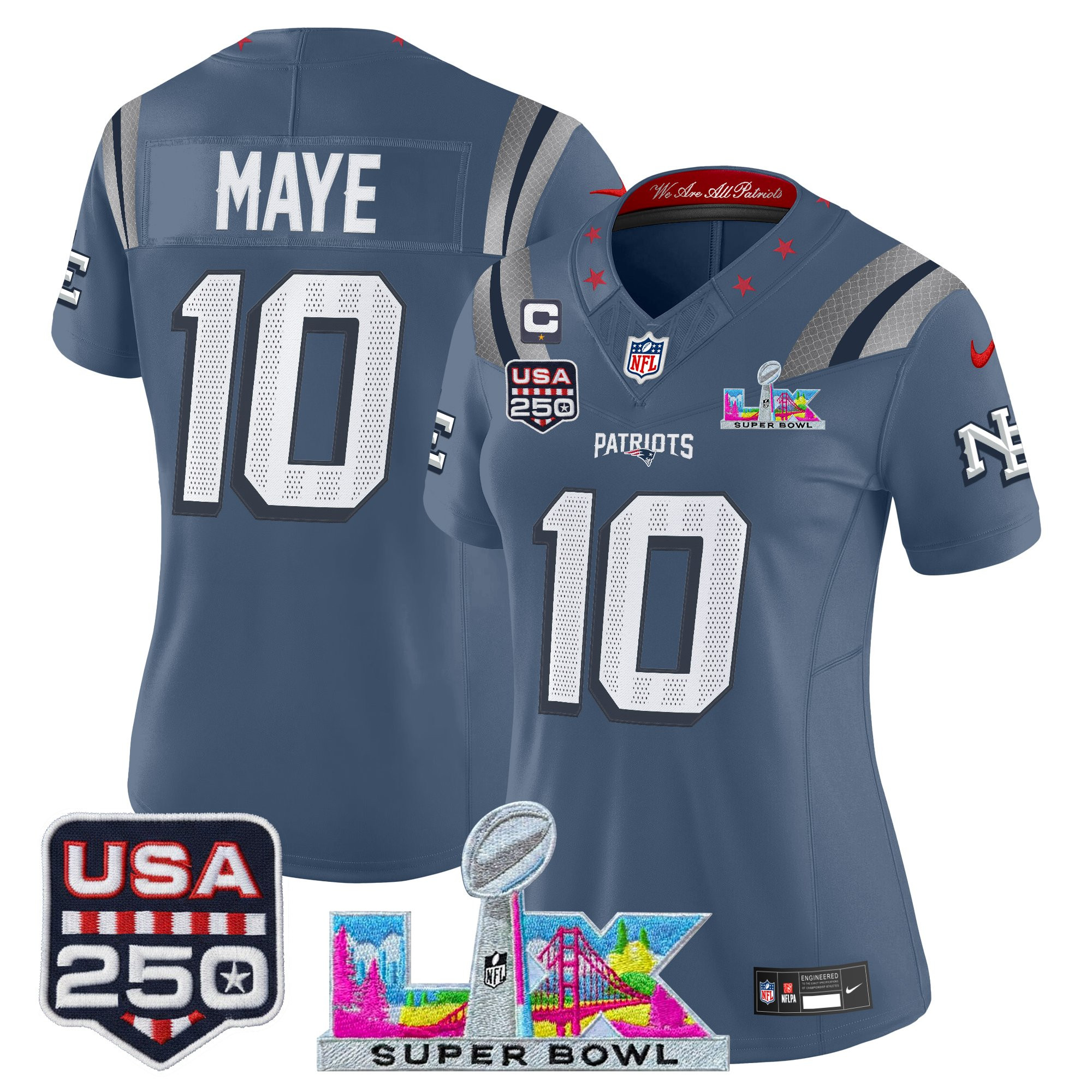 Women's New England Patriots "Super Bowl LX & United States 250th Anniversary Patch" Vapor Limited Jersey - All Stitched - Image 11