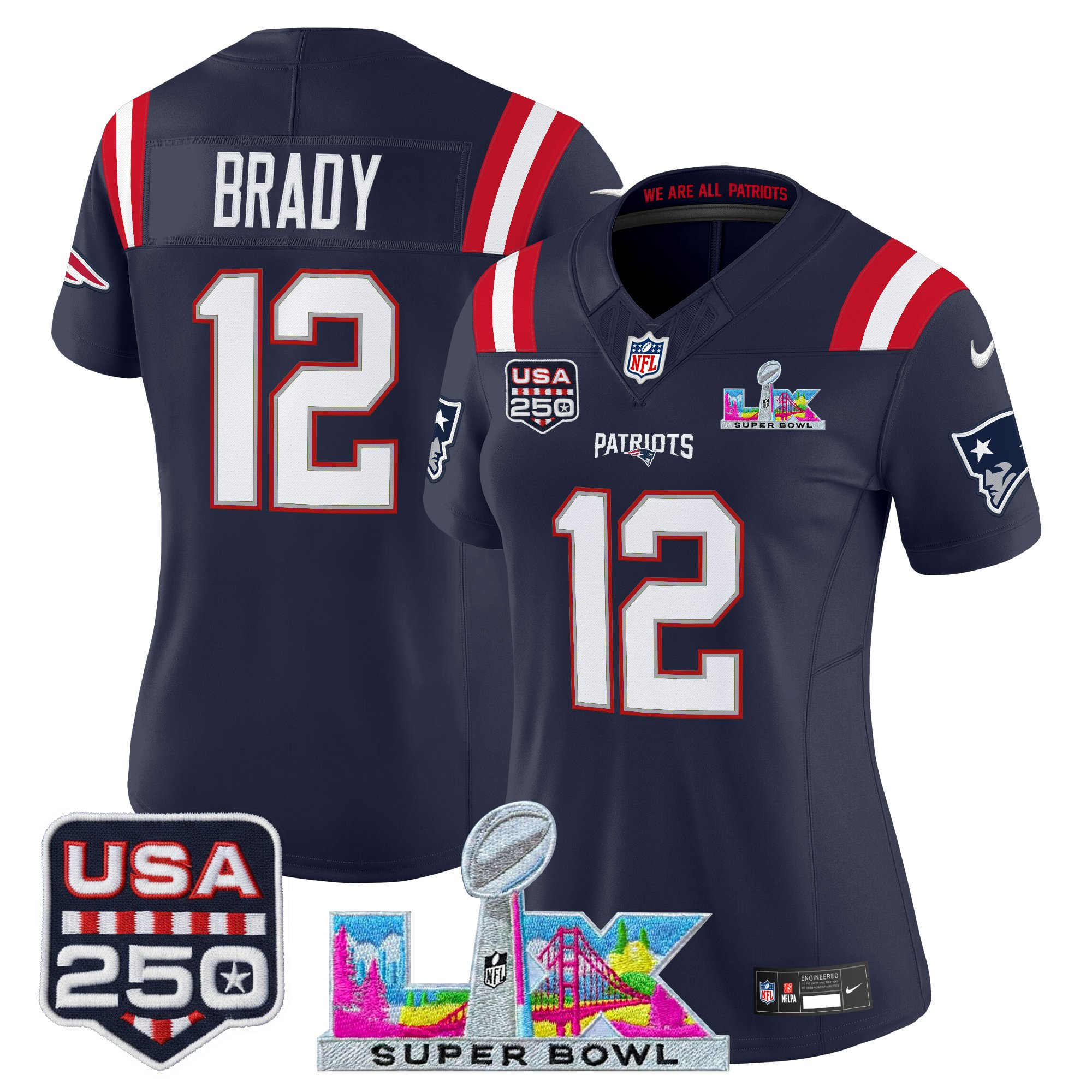Women's New England Patriots "Super Bowl LX & United States 250th Anniversary Patch" Vapor Limited Jersey - All Stitched - Image 26