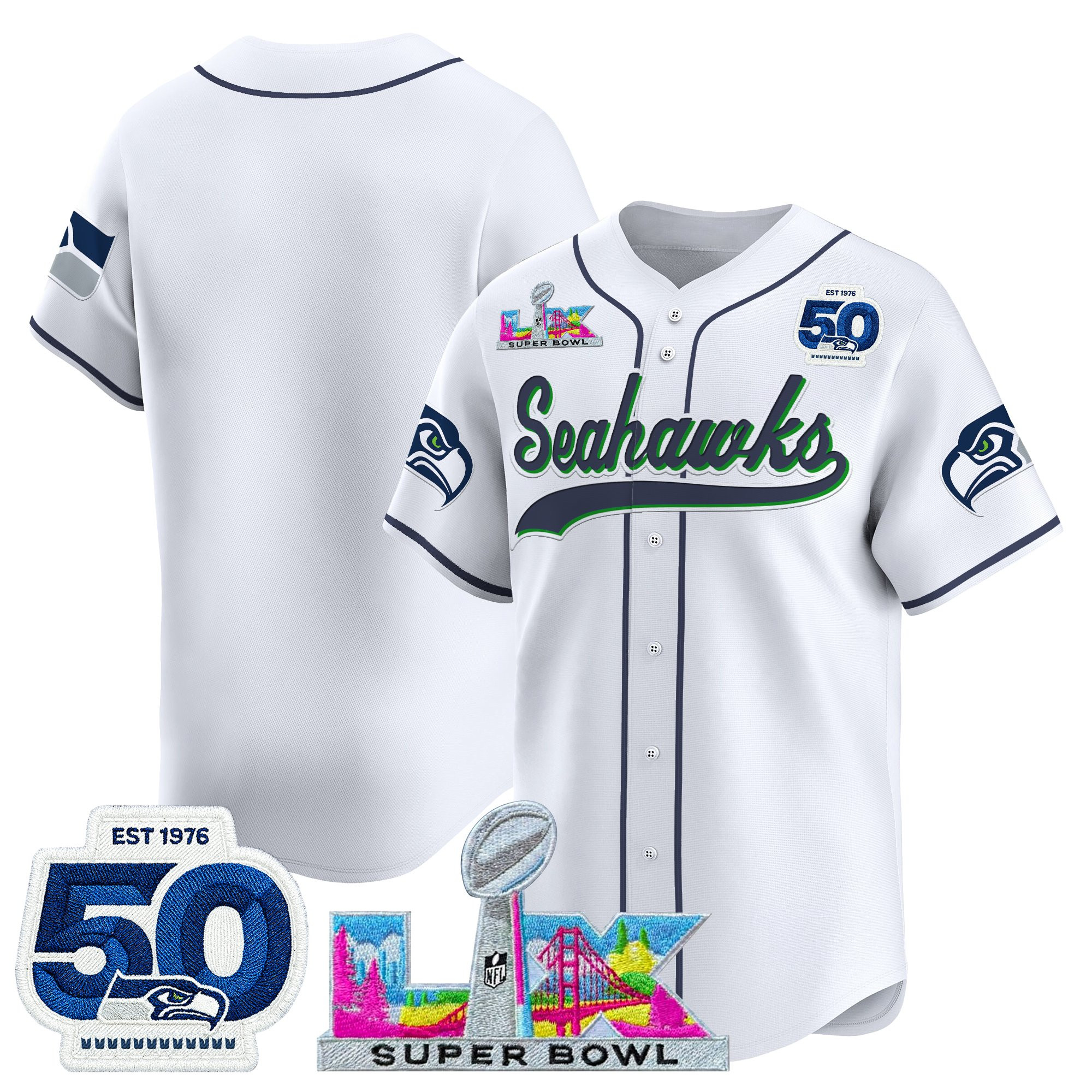 Men's Seattle Seahawks "Super Bowl LX & United States 250th Anniversary Patch" Vapor Baseball Jersey - All Stitched - Image 8