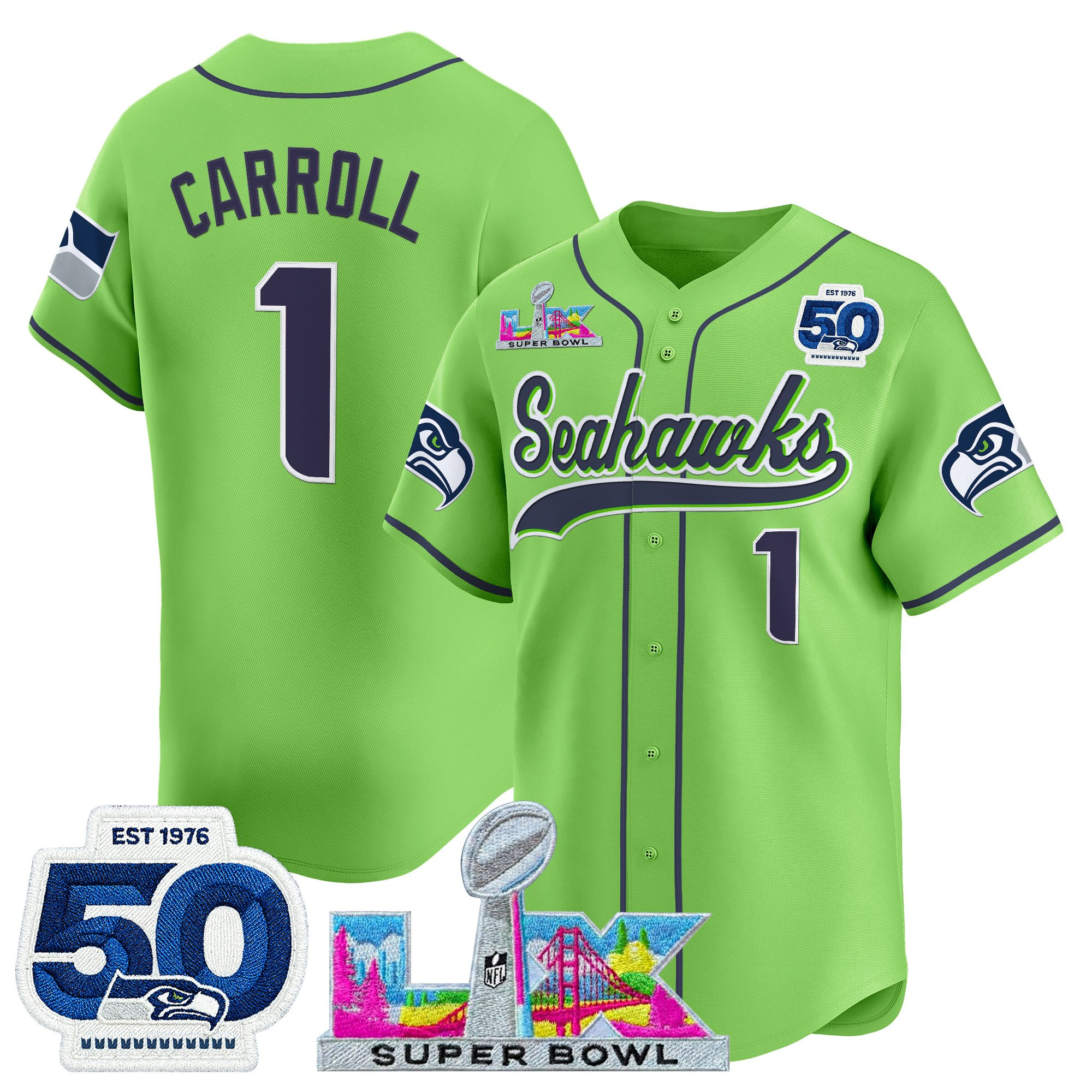 Men's Seattle Seahawks "Super Bowl LX & United States 250th Anniversary Patch" Vapor Baseball Jersey - All Stitched - Image 27
