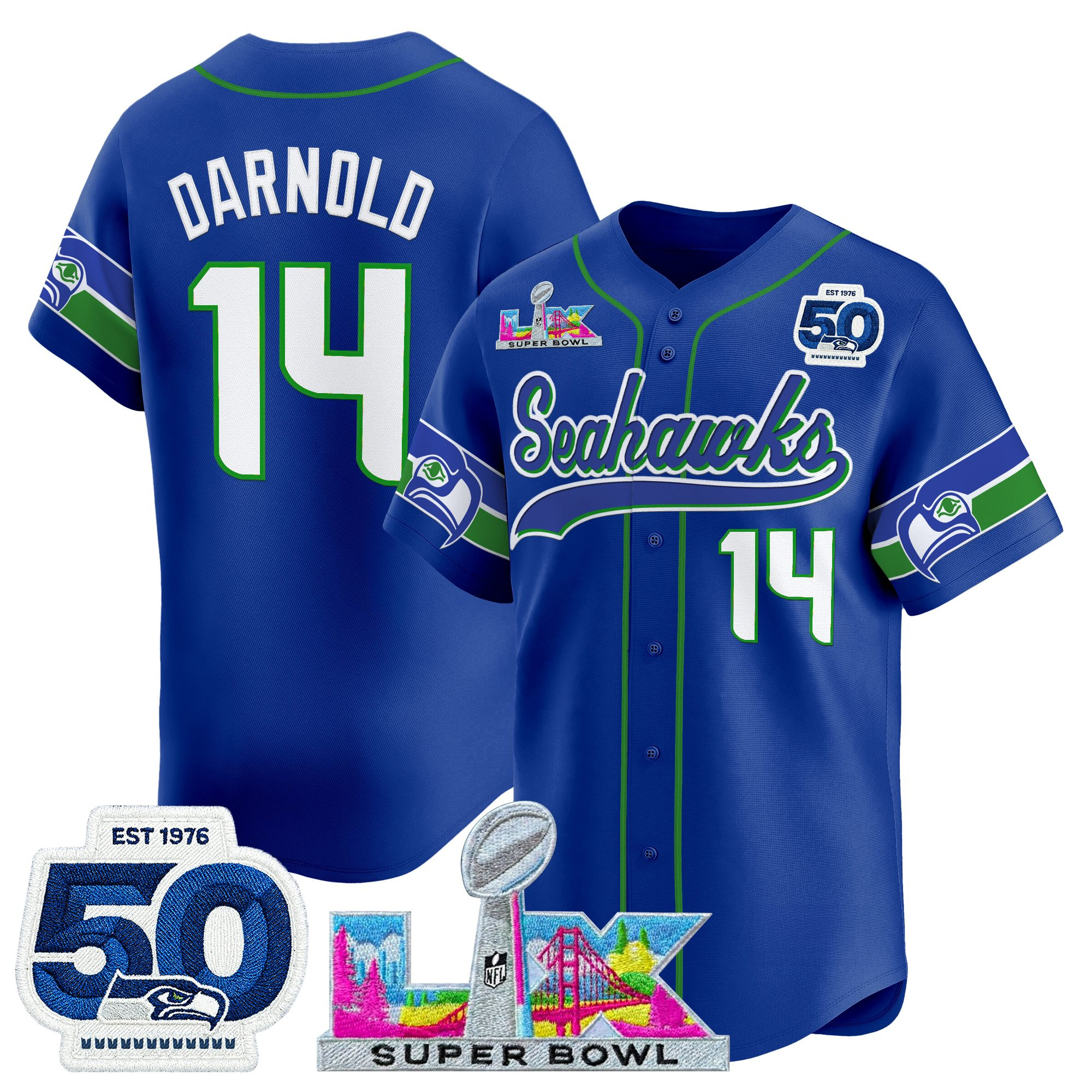 Men's Seattle Seahawks "Super Bowl LX & United States 250th Anniversary Patch" Vapor Baseball Jersey - All Stitched - Image 9