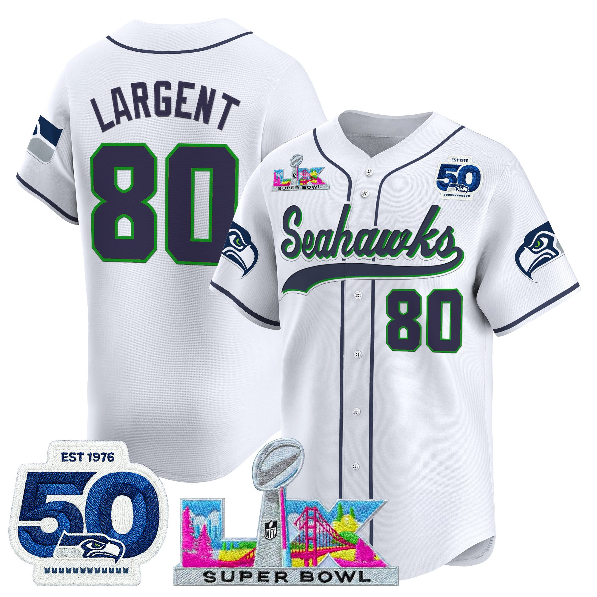 Men's Seattle Seahawks "Super Bowl LX & United States 250th Anniversary Patch" Vapor Baseball Jersey - All Stitched - Image 6