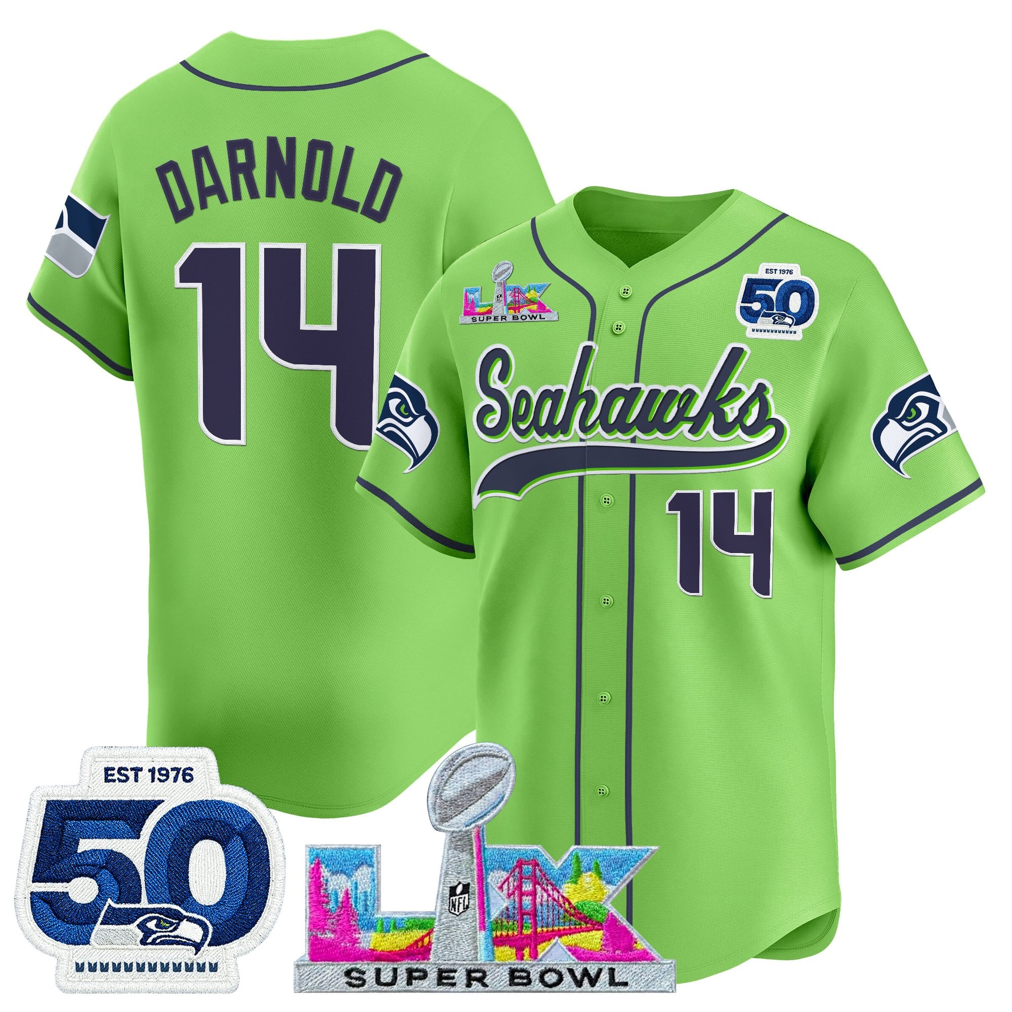 Men's Seattle Seahawks "Super Bowl LX & United States 250th Anniversary Patch" Vapor Baseball Jersey - All Stitched - Image 25