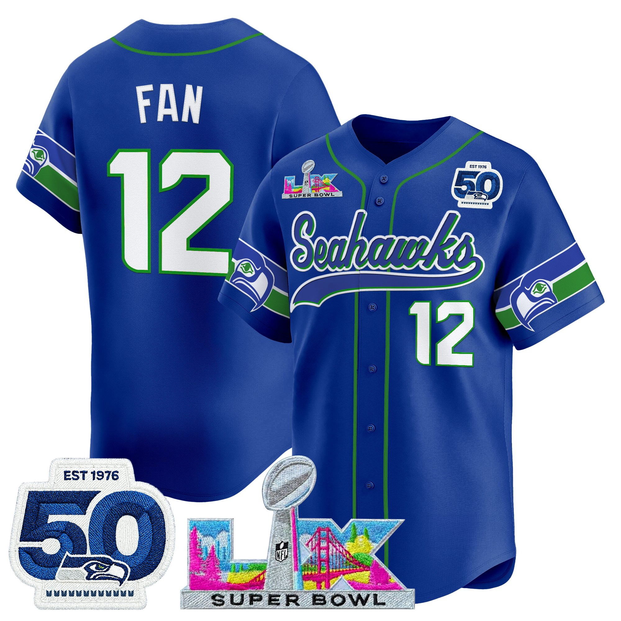 Men's Seattle Seahawks "Super Bowl LX & United States 250th Anniversary Patch" Vapor Baseball Jersey - All Stitched - Image 15