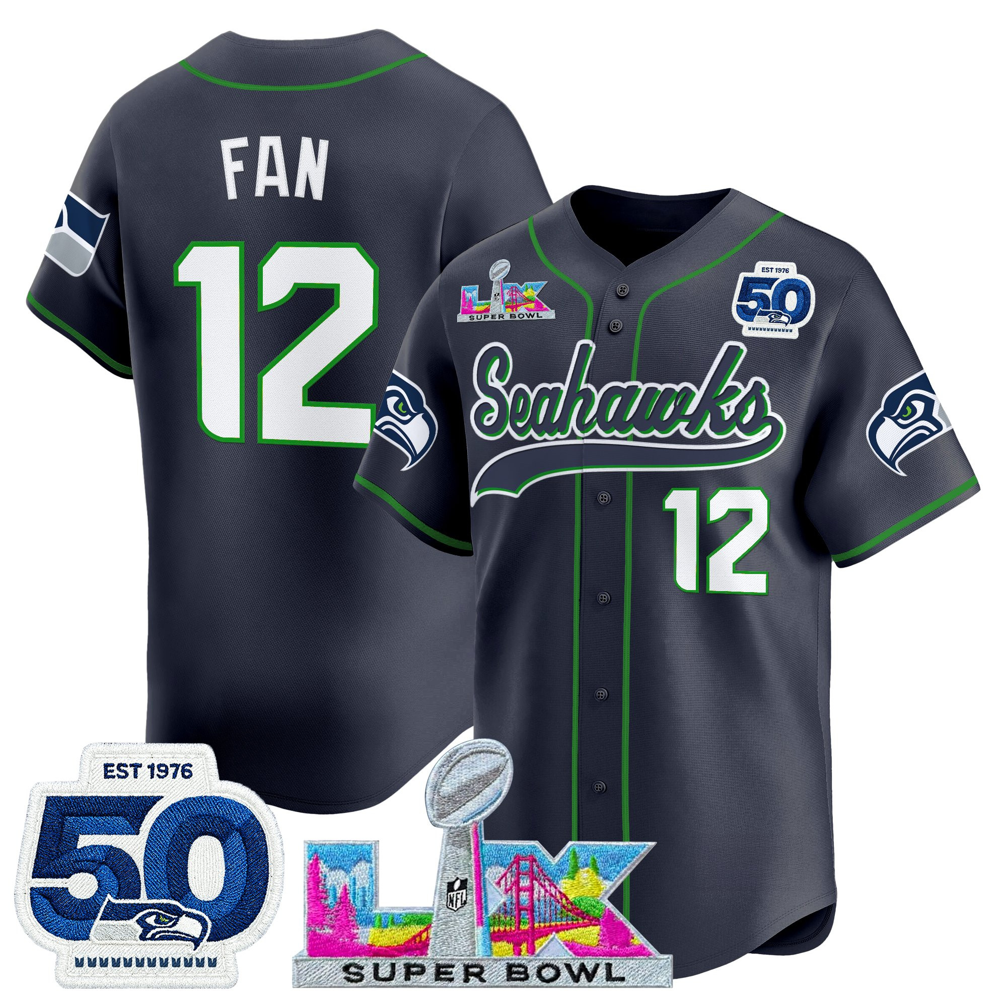 Men's Seattle Seahawks "Super Bowl LX & United States 250th Anniversary Patch" Vapor Baseball Jersey - All Stitched - Image 23