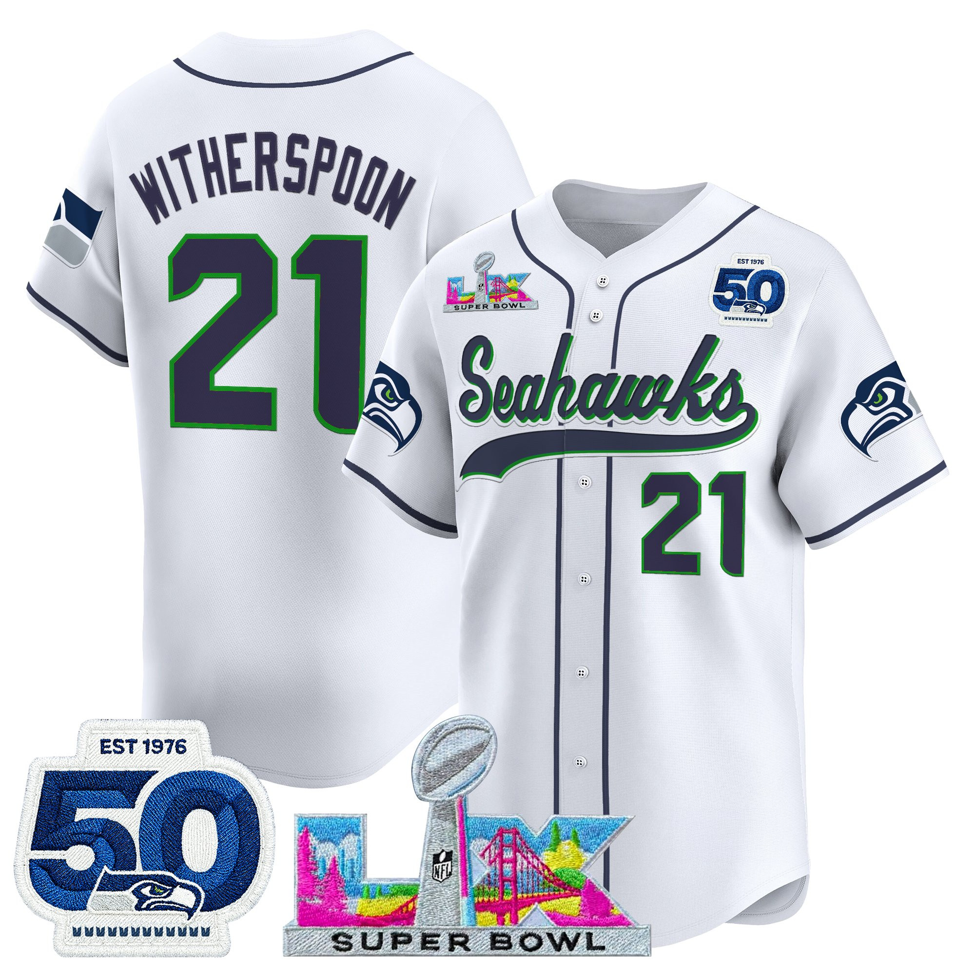 Men's Seattle Seahawks "Super Bowl LX & United States 250th Anniversary Patch" Vapor Baseball Jersey - All Stitched - Image 4
